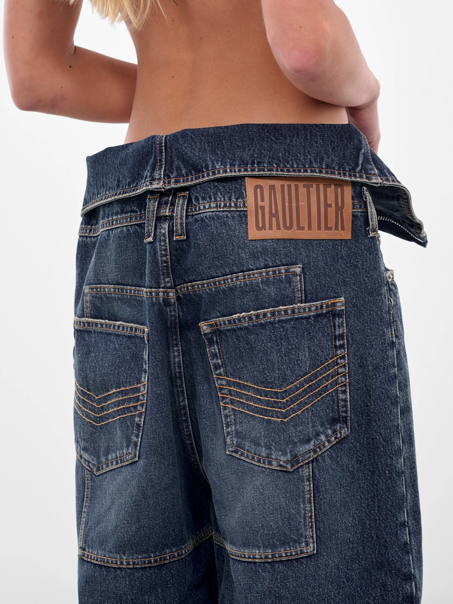 Blue Zipped Patch Denim Jeans (25-03-W-TR007-D024-VINTAGE-BLU) sold by lorenzo product image thumbnail 4