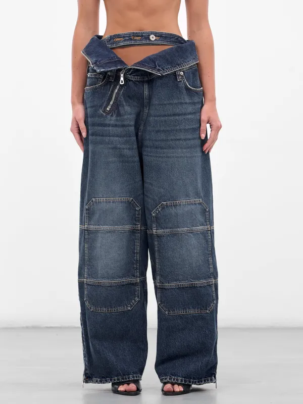 Blue Zipped Patch Denim Jeans (25-03-W-TR007-D024-VINTAGE-BLU) sold by lorenzo