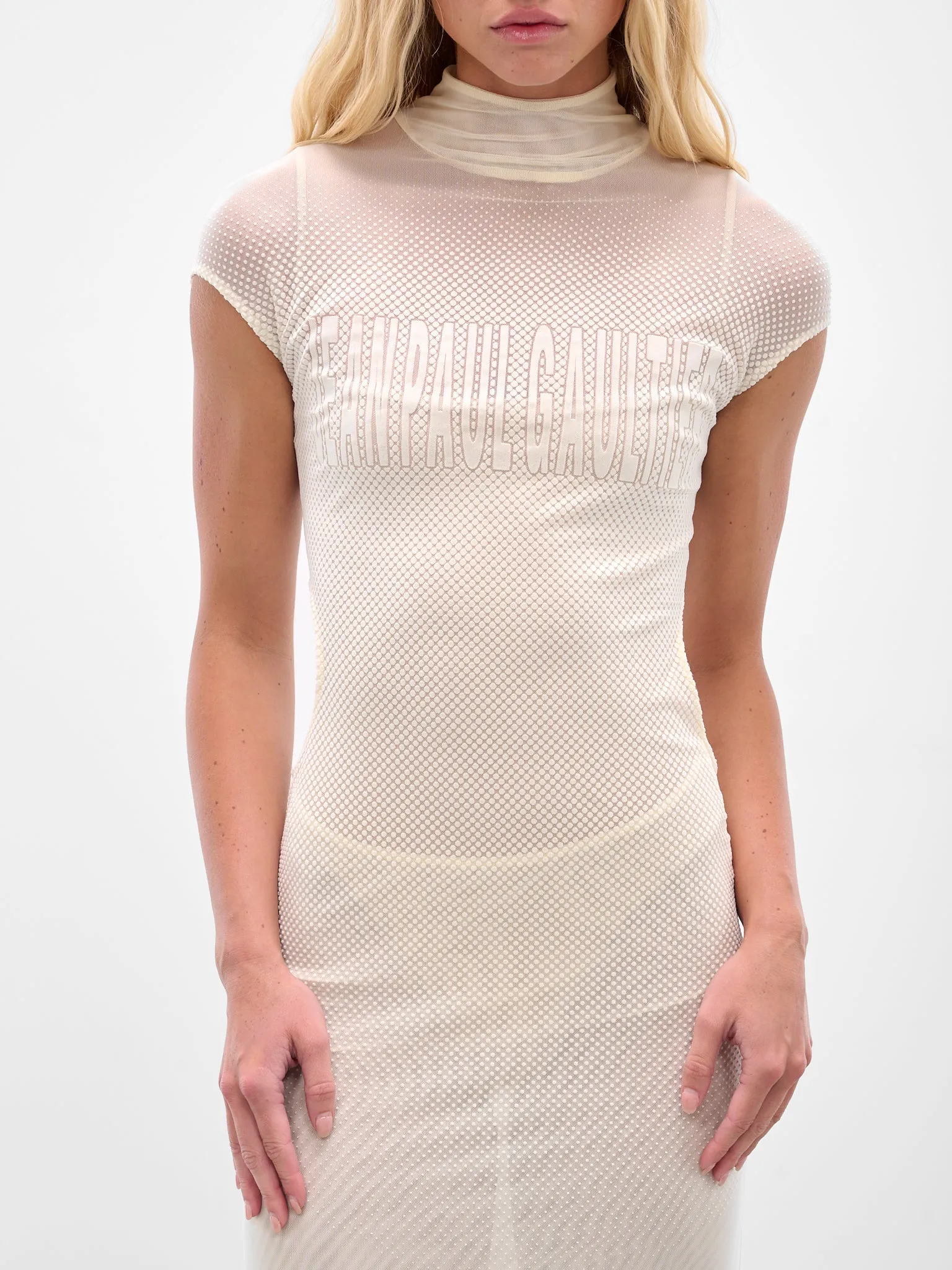 Ecru Sleeveless Flock Maxi Dress (25-03-W-DR046-M001-ECRU) sold by lorenzo product image thumbnail 4