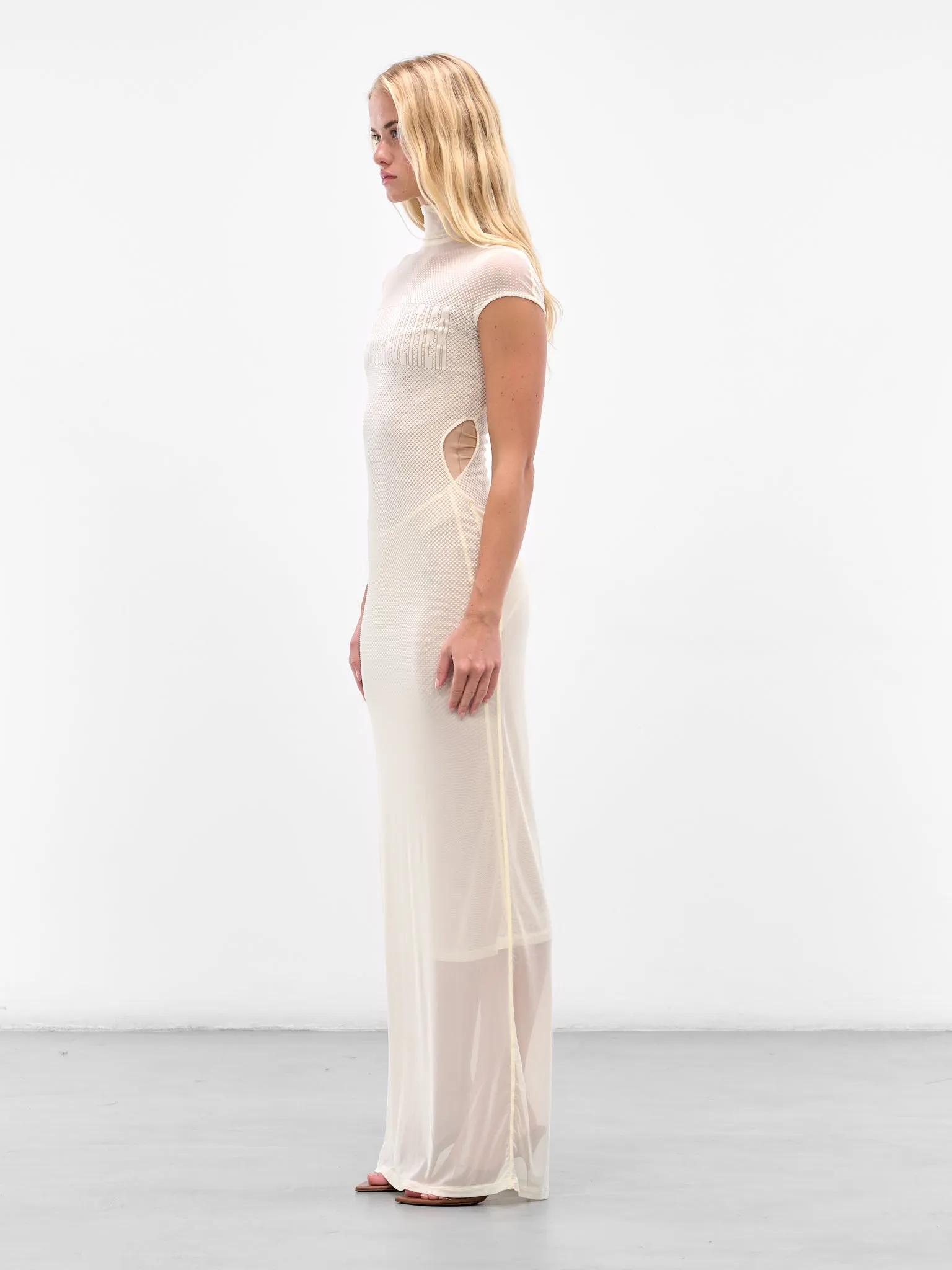 Ecru Sleeveless Flock Maxi Dress (25-03-W-DR046-M001-ECRU) sold by lorenzo product image thumbnail 2