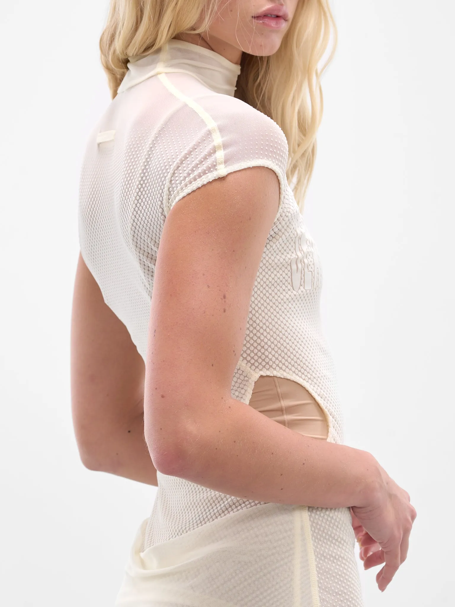 Ecru Sleeveless Flock Maxi Dress (25-03-W-DR046-M001-ECRU) sold by lorenzo product image thumbnail 5