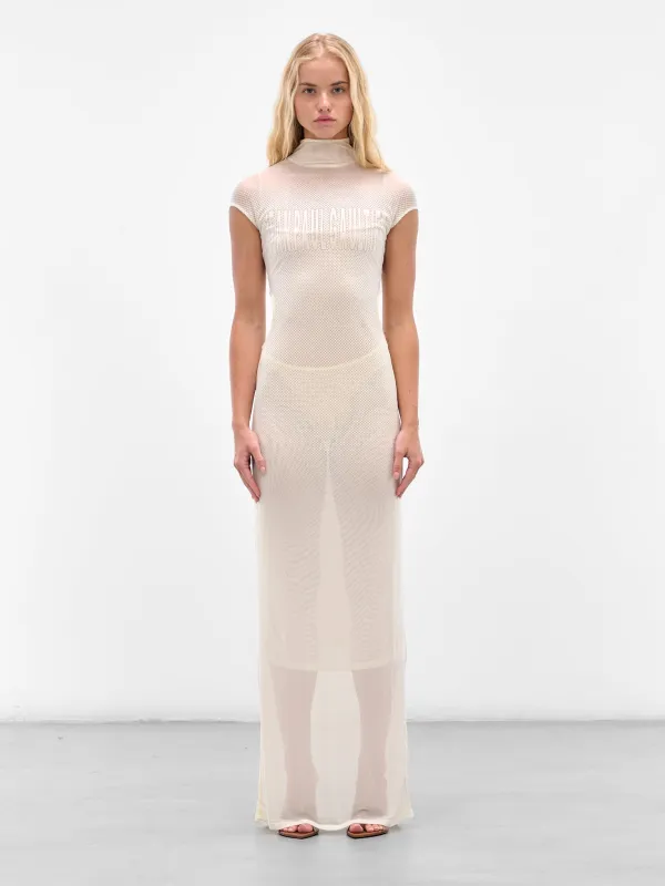 Ecru Sleeveless Flock Maxi Dress (25-03-W-DR046-M001-ECRU) sold by lorenzo