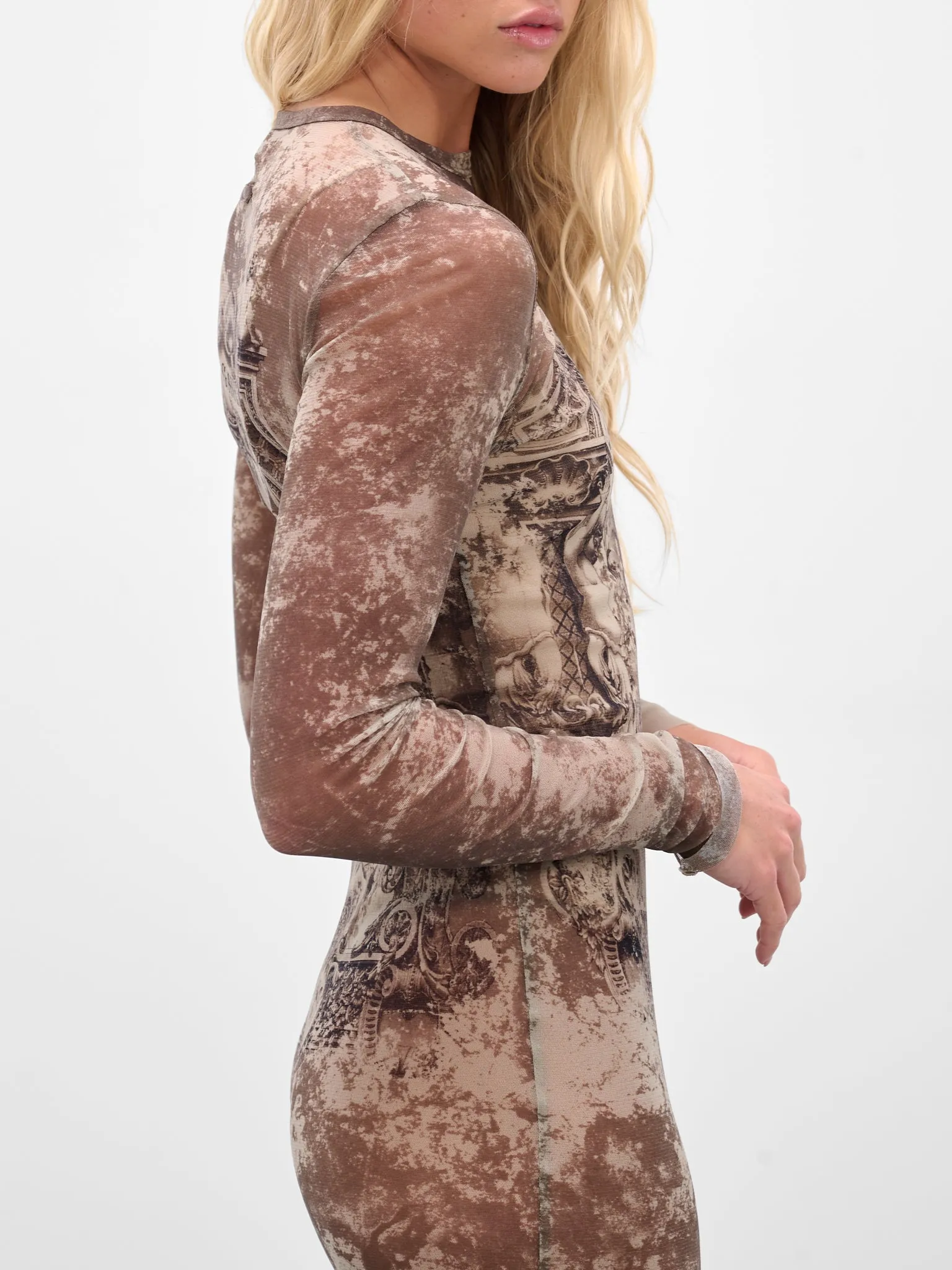 Beige Maxi “Médaillon” Print Dress (25-03-W-DR023-M006P-BEIGE-TAUP) sold by lorenzo product image thumbnail 4