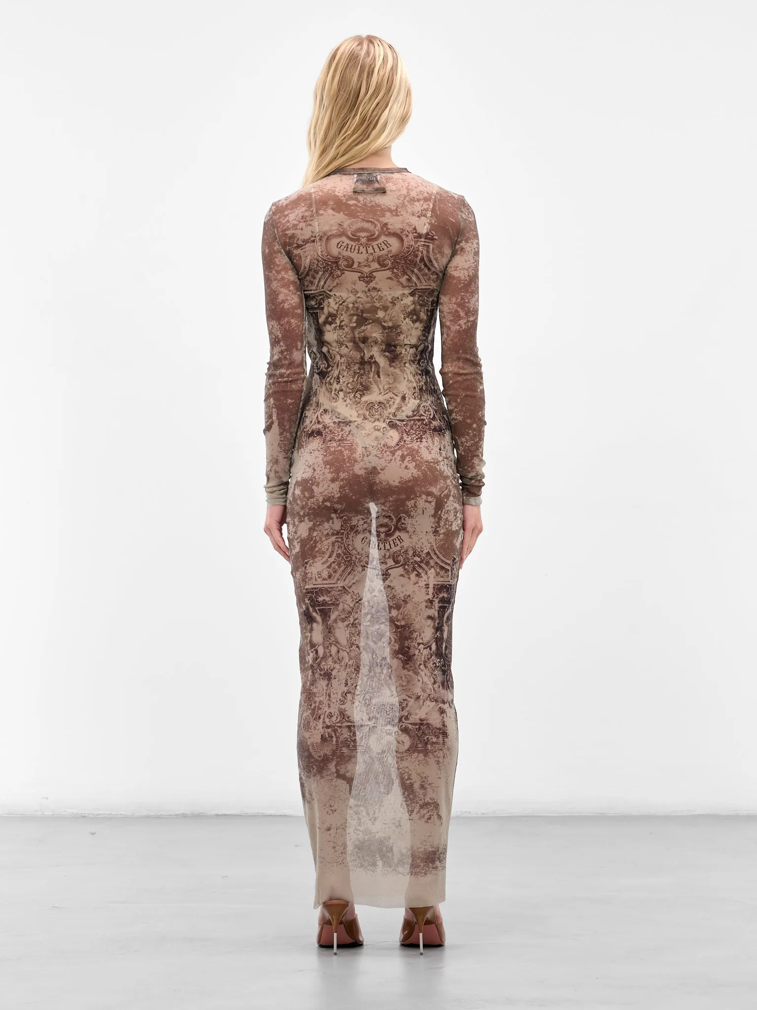 Beige Maxi “Médaillon” Print Dress (25-03-W-DR023-M006P-BEIGE-TAUP) sold by lorenzo product image thumbnail 3