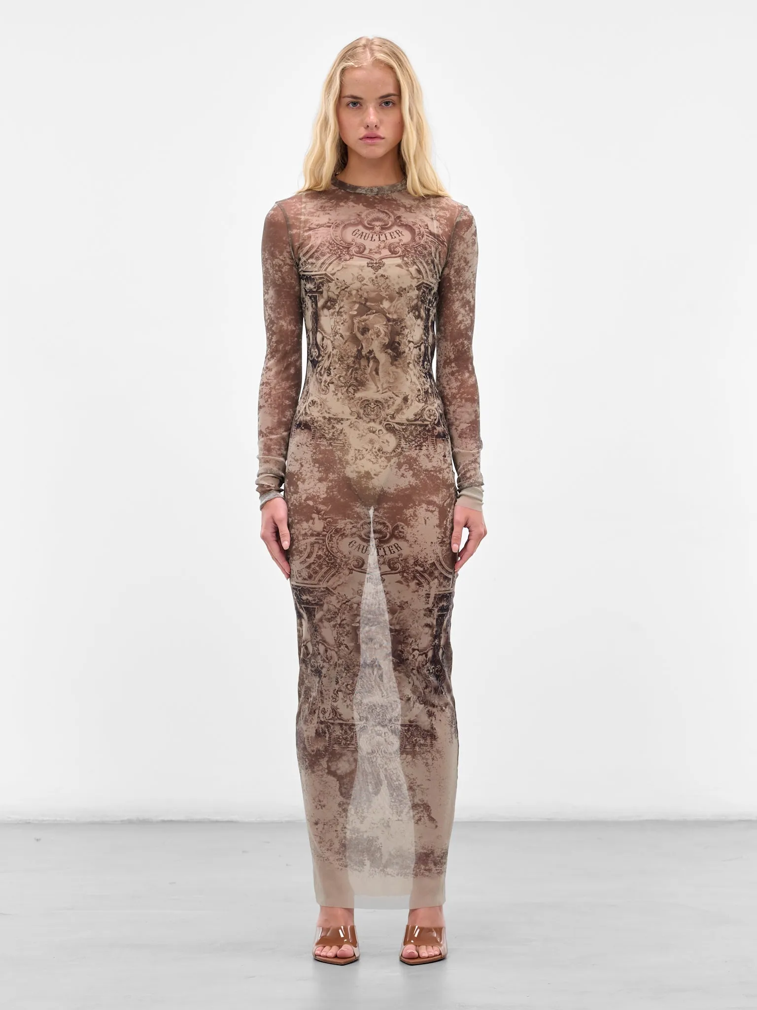 Beige Maxi “Médaillon” Print Dress (25-03-W-DR023-M006P-BEIGE-TAUP) sold by lorenzo