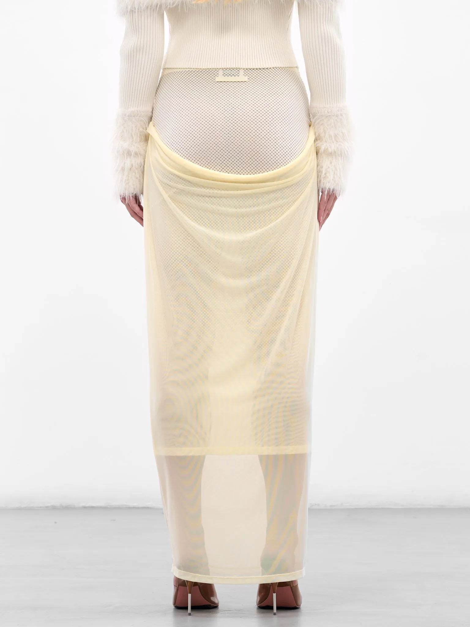 White Double Layer Flocked Skirt (25-03-W-SK004-M001-ECRU) sold by lorenzo product image thumbnail 3