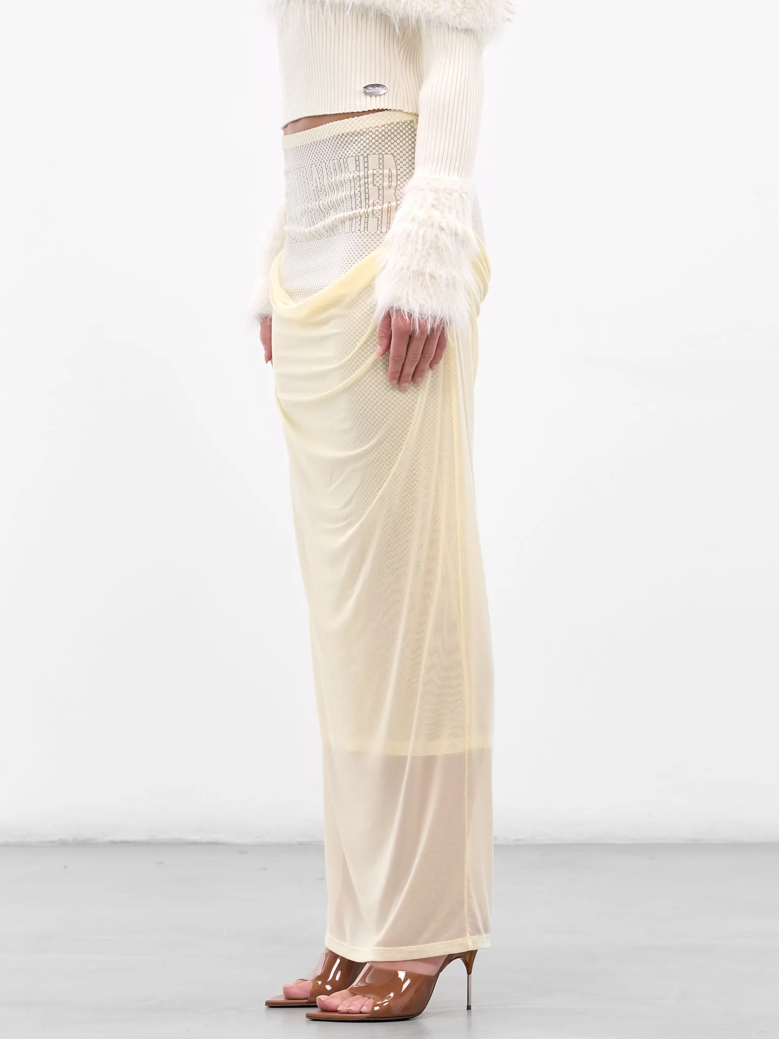 White Double Layer Flocked Skirt (25-03-W-SK004-M001-ECRU) sold by lorenzo product image thumbnail 2