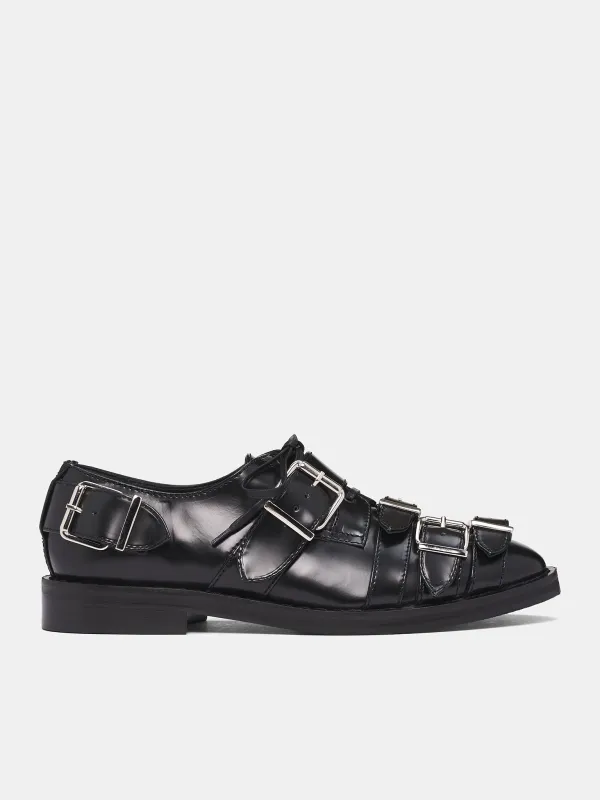Black Leather Multi Buckle Brogue (BRG14-0740-BLACK) sold by lorenzo