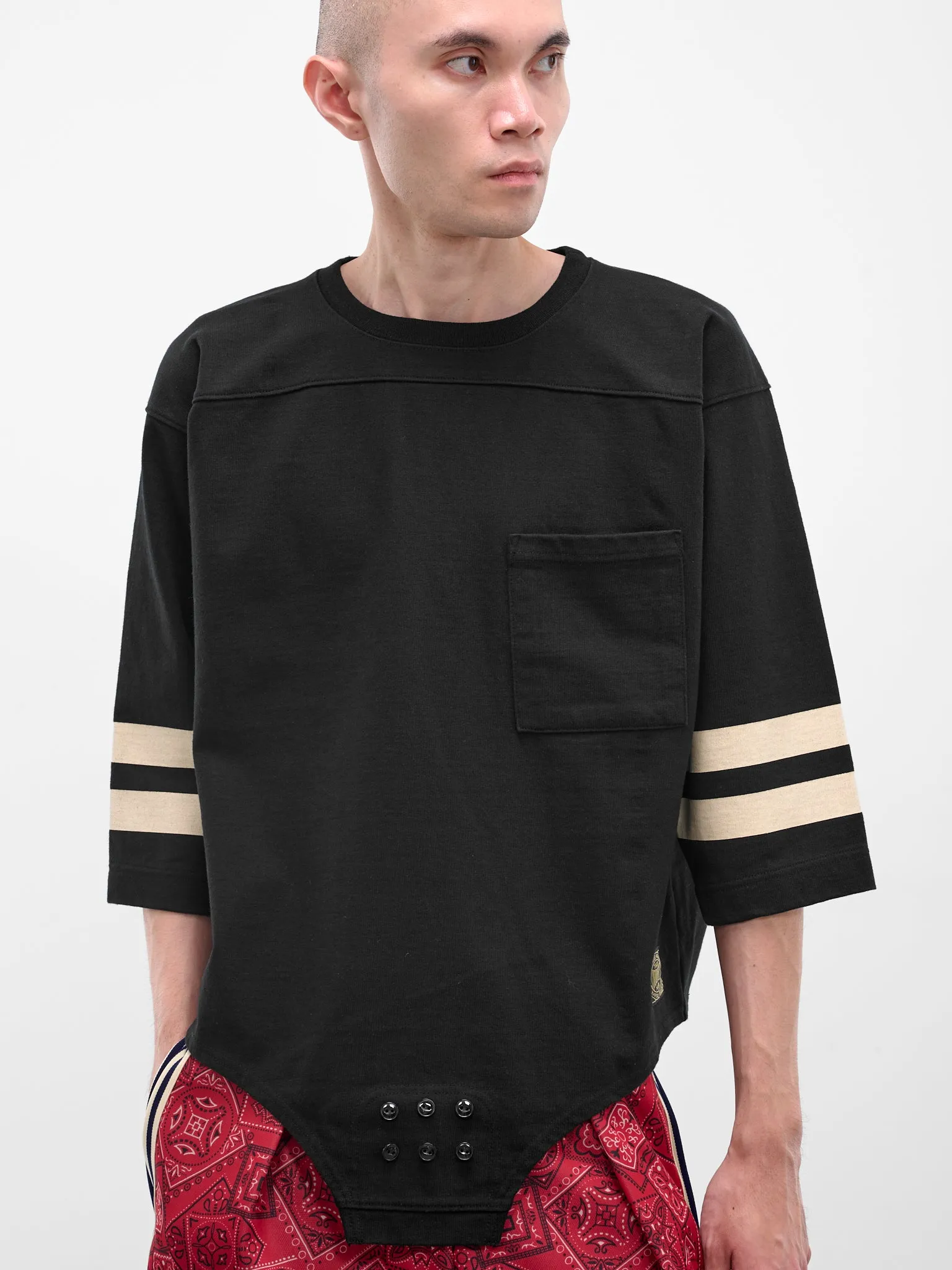 Black Striped Bodysuit Hem Tee (K2503LC054-BLK-BLACK) sold by lorenzo product image thumbnail 4