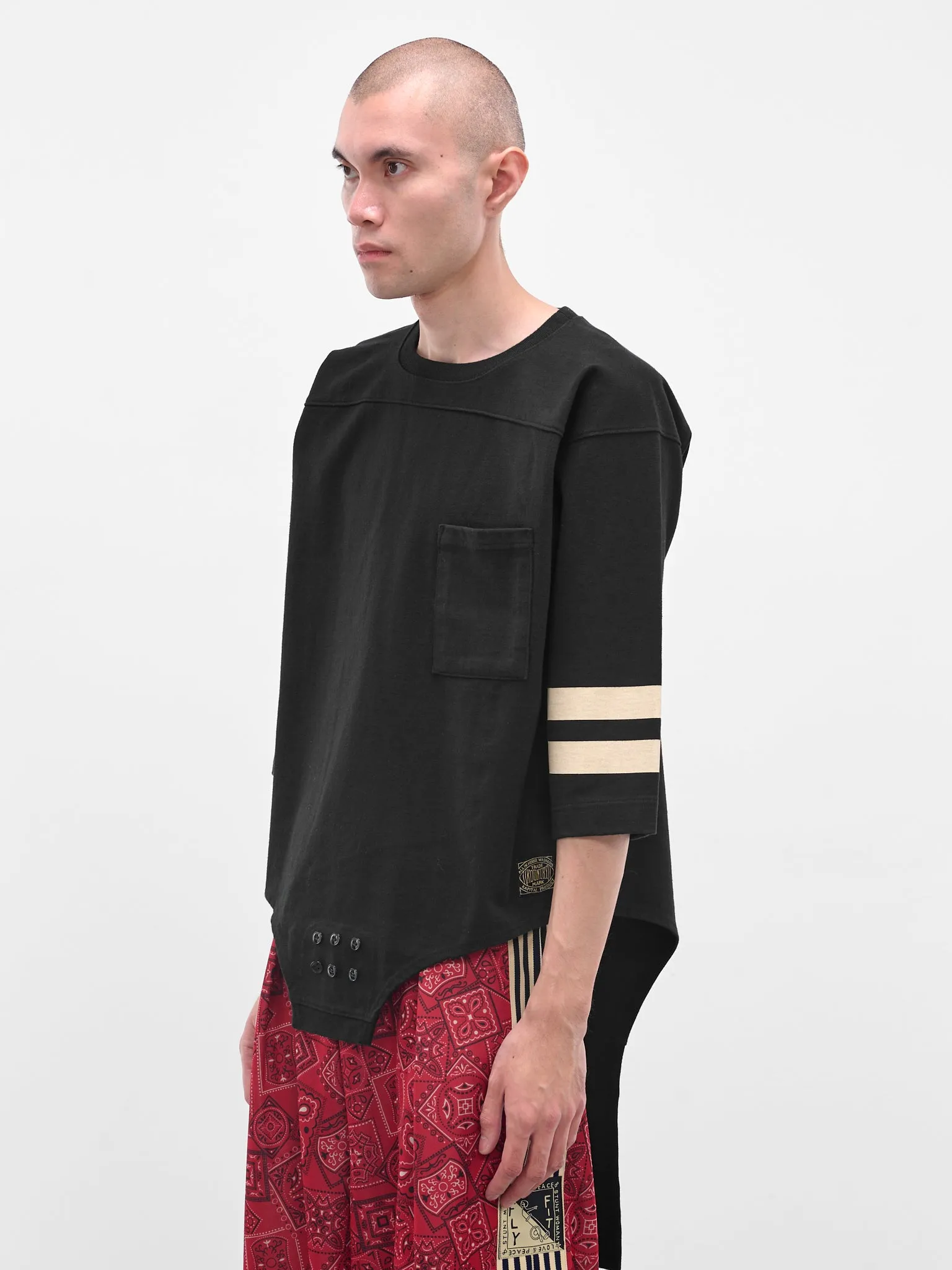 Black Striped Bodysuit Hem Tee (K2503LC054-BLK-BLACK) sold by lorenzo product image thumbnail 2