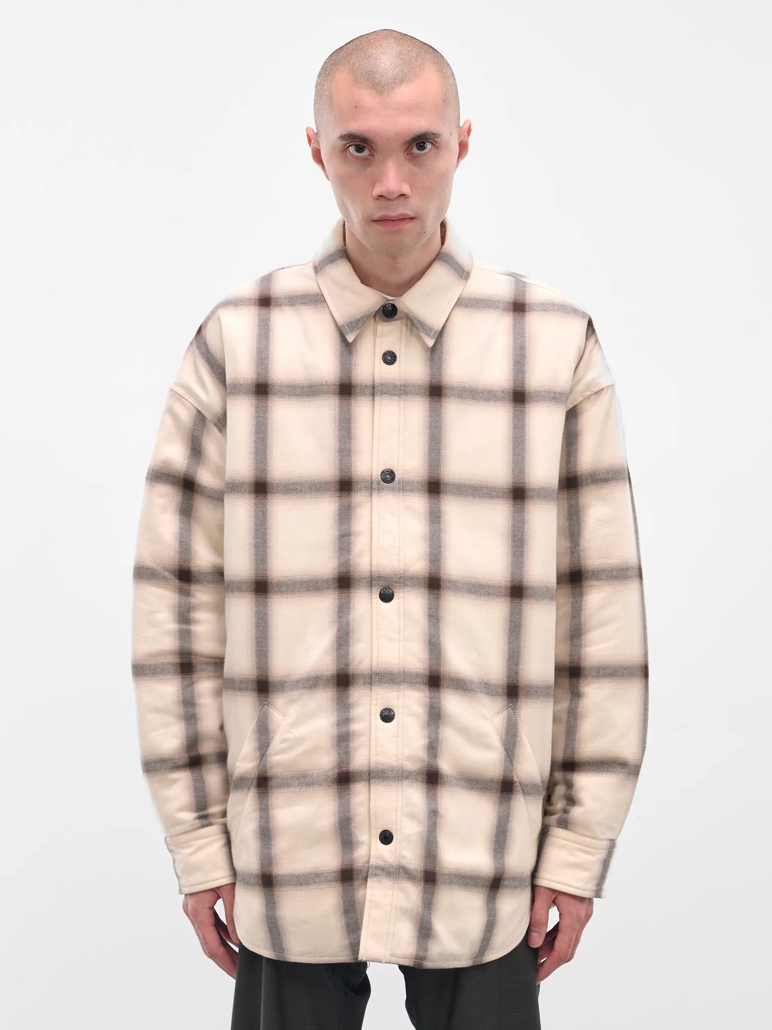 Beige Flannel Button-Up Shirt (FN-MN-OUTW001189-BEIGE-MULTI) sold by lorenzo