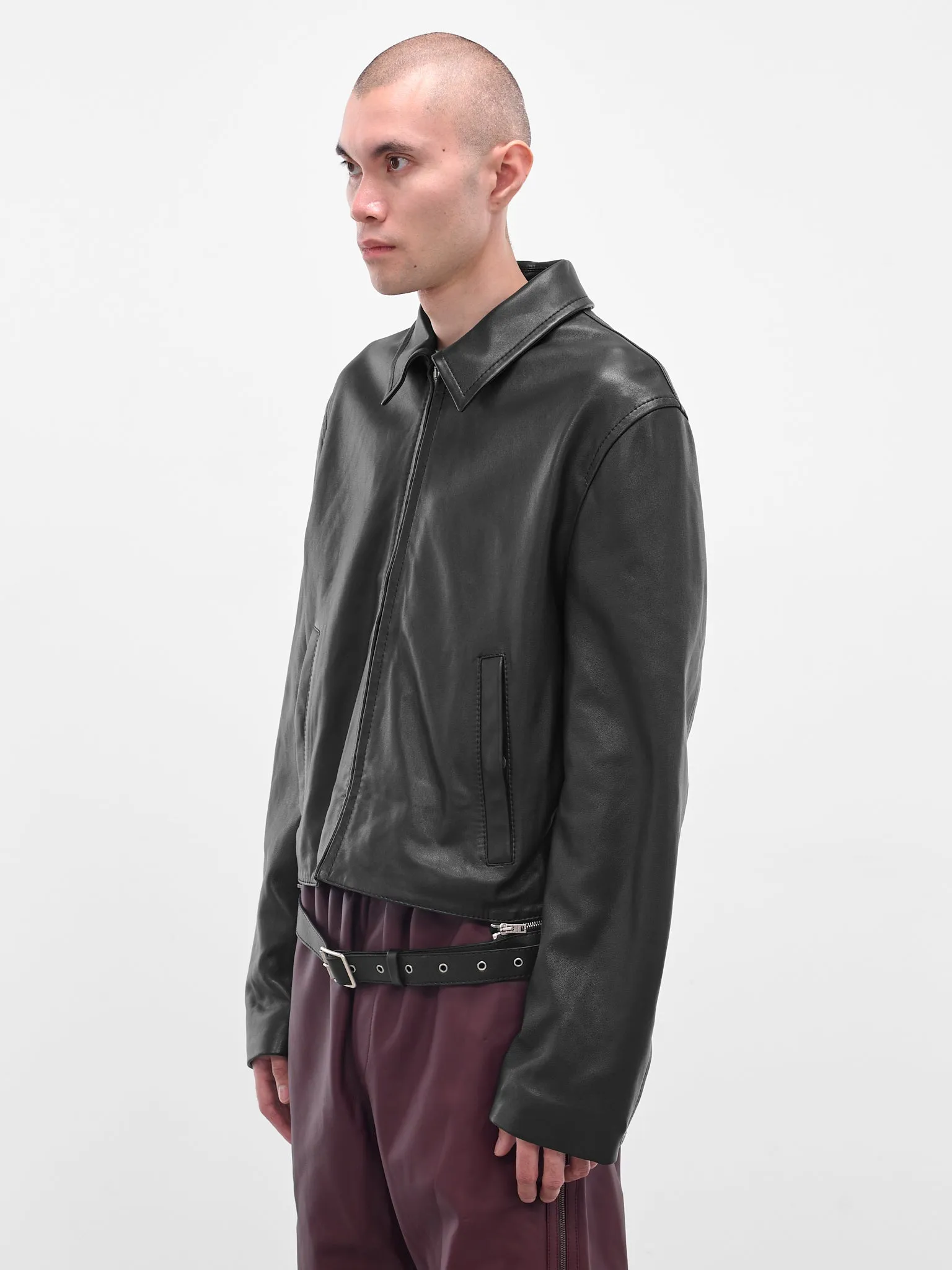 Black Lamb Leather Zip Jacket (FN-MN-LEAT000304-BLACK) sold by lorenzo product image thumbnail 2
