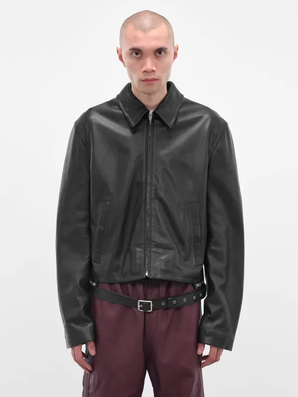 Black Lamb Leather Zip Jacket (FN-MN-LEAT000304-BLACK) sold by lorenzo