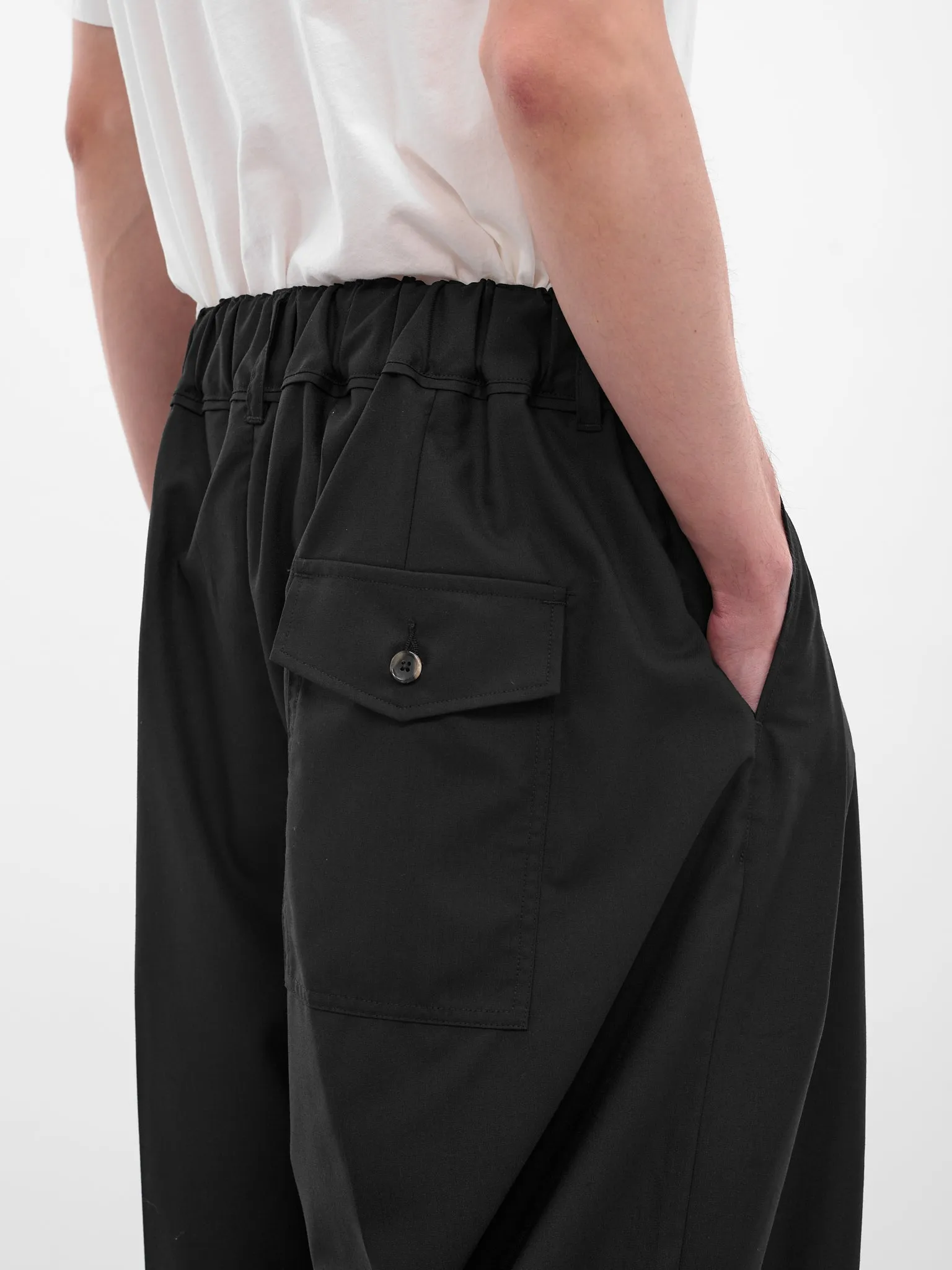 Black Pleated Drawstring Wide Trousers (SLEC-HP-BL-BLACK) sold by lorenzo product image thumbnail 5