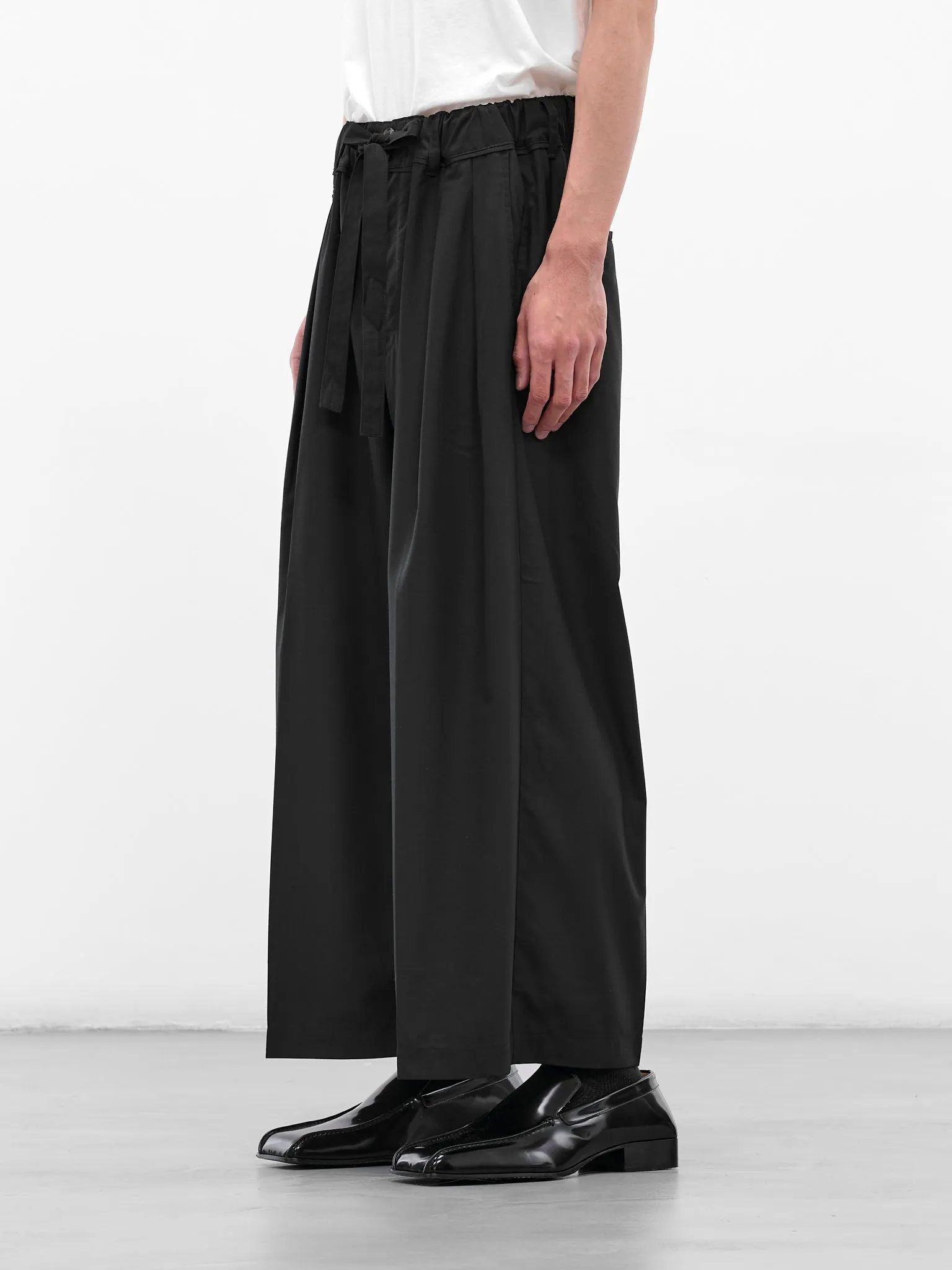 Black Pleated Drawstring Wide Trousers (SLEC-HP-BL-BLACK) sold by lorenzo product image thumbnail 2