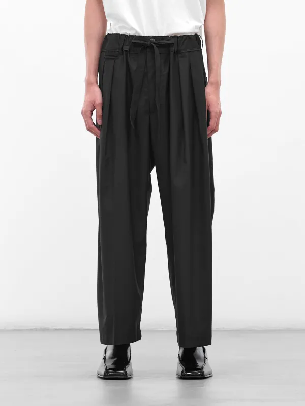 Black Pleated Drawstring Wide Trousers (SLEC-HP-BL-BLACK) sold by lorenzo
