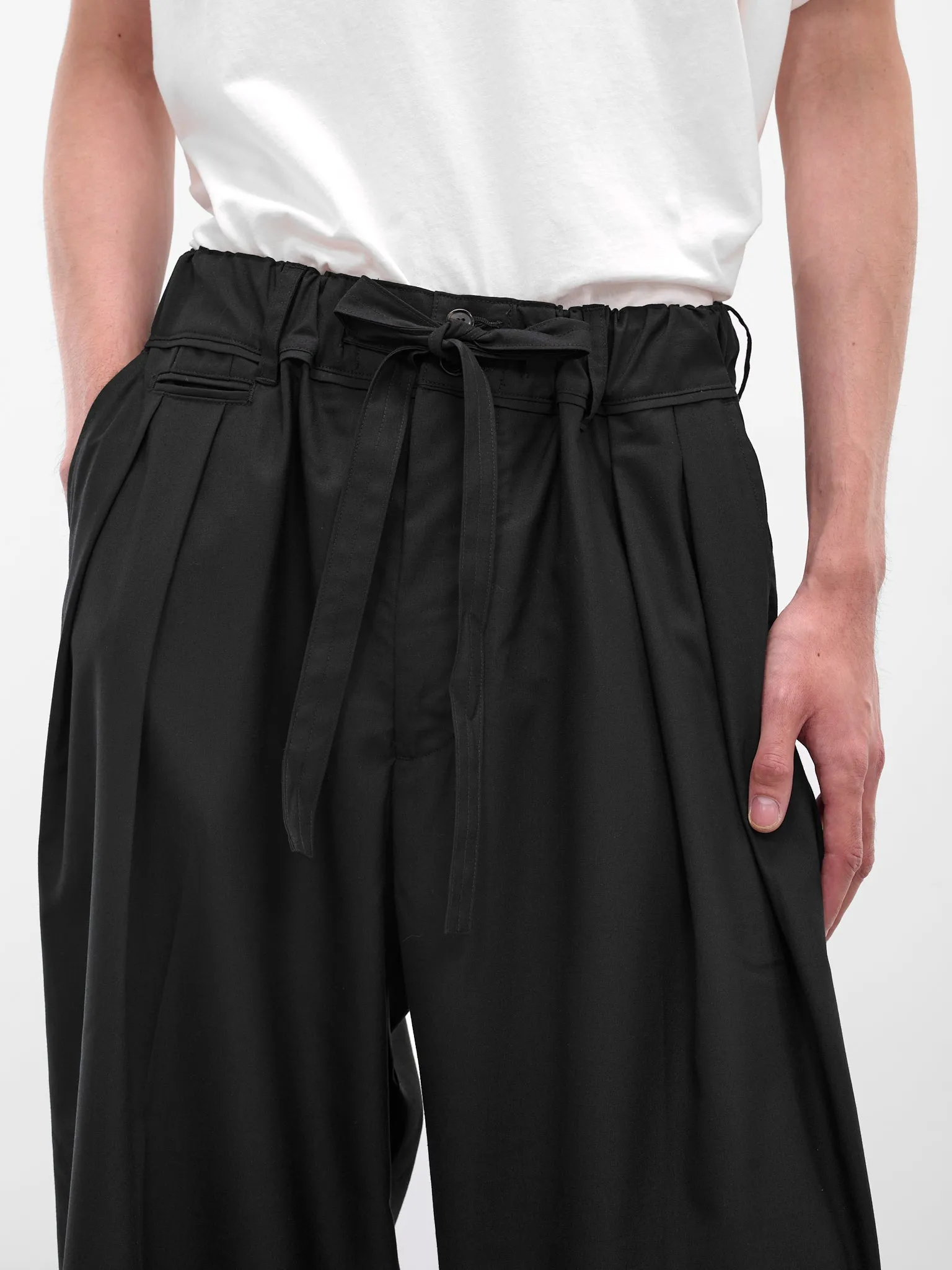 Black Pleated Drawstring Wide Trousers (SLEC-HP-BL-BLACK) sold by lorenzo product image thumbnail 4