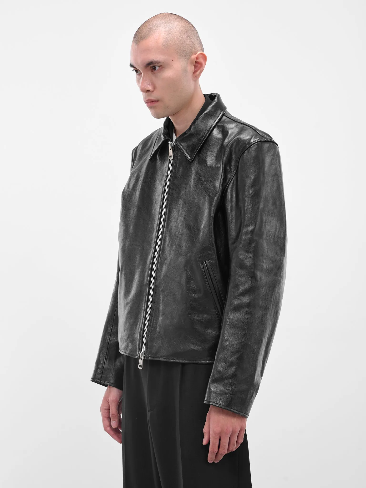 Black Leather Mini Jacket (M4239MTD-TOP-DYED-BLACK) sold by lorenzo product image thumbnail 2