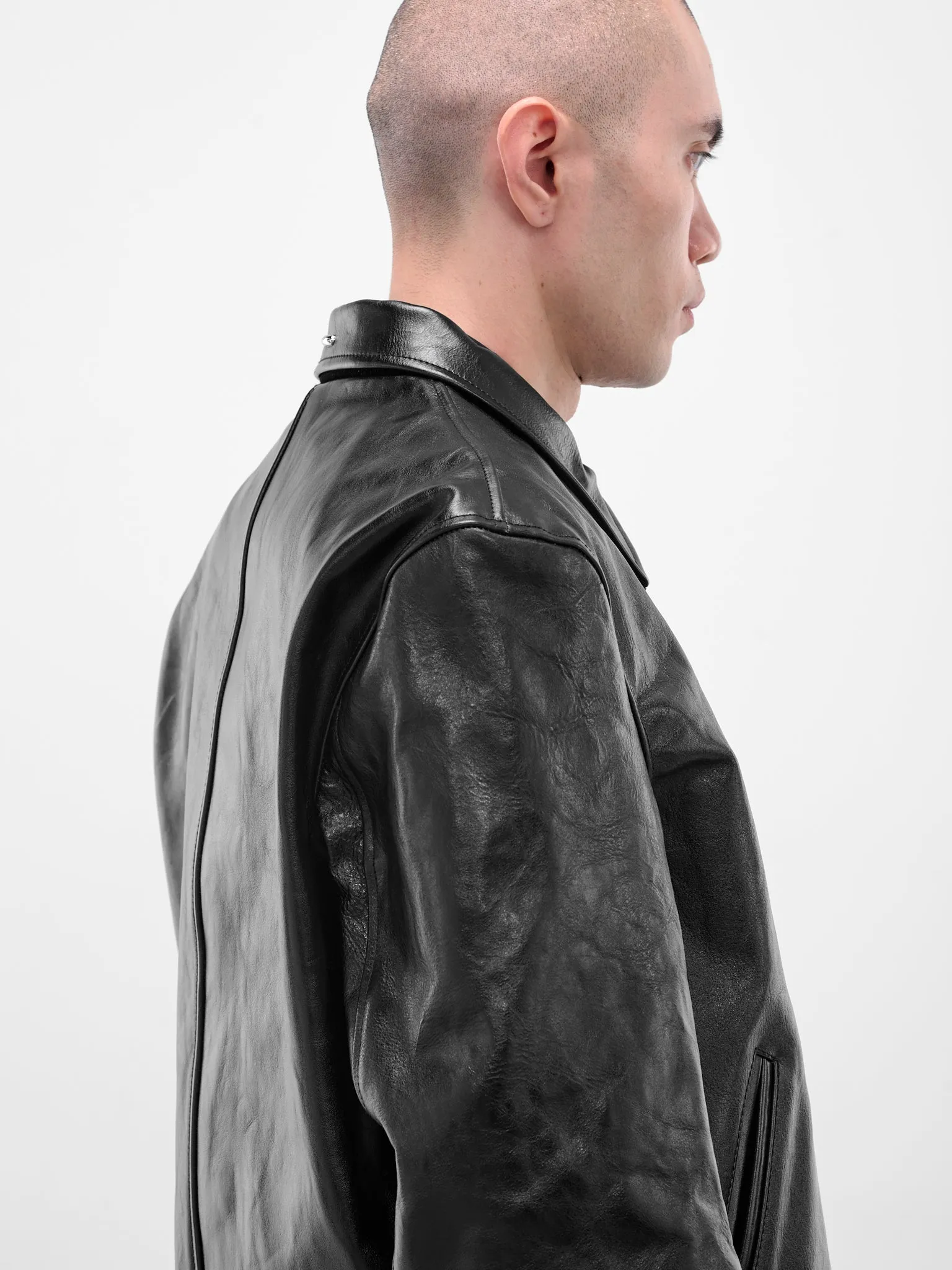 Black Leather Mini Jacket (M4239MTD-TOP-DYED-BLACK) sold by lorenzo product image thumbnail 4