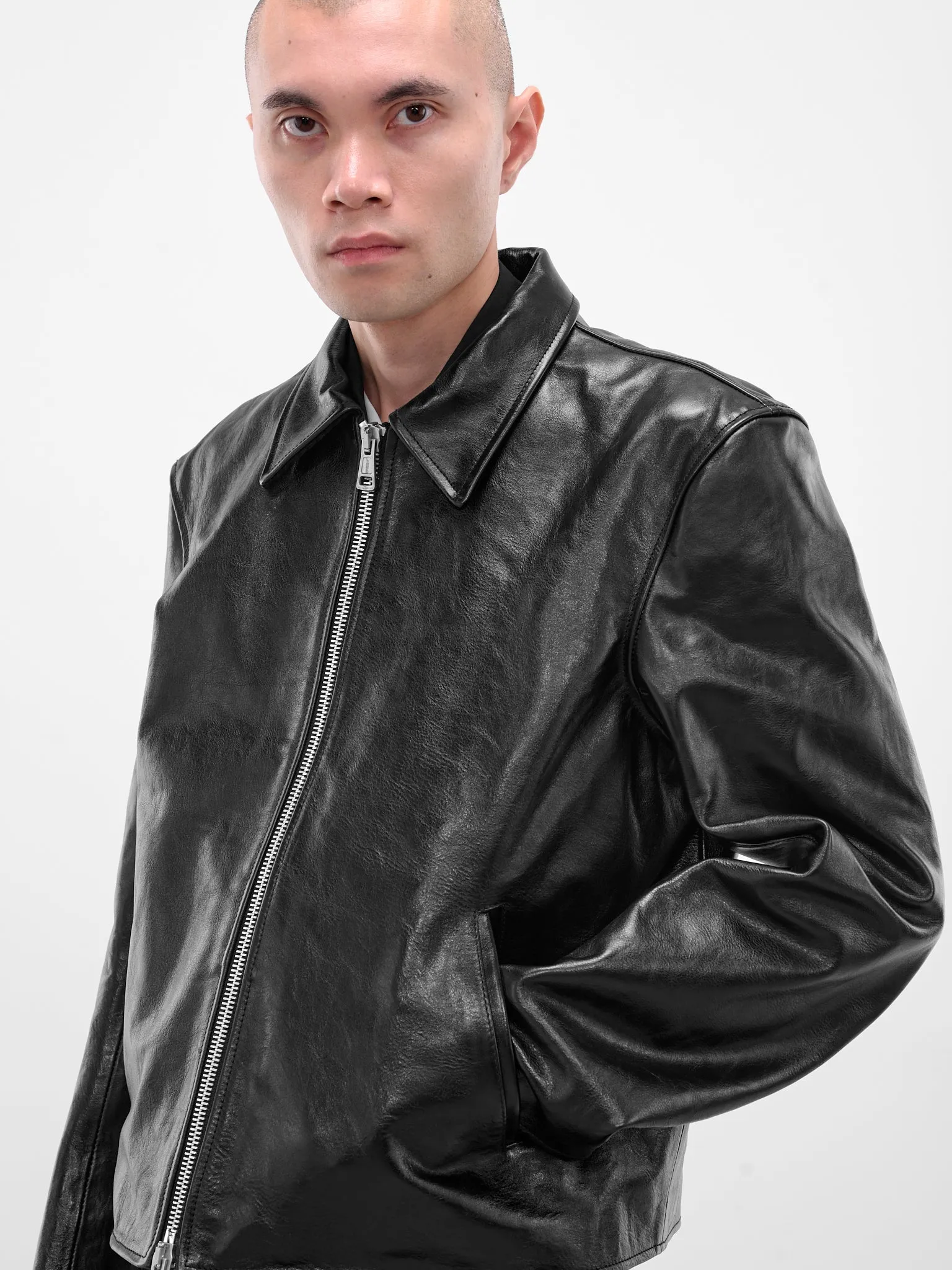 Black Leather Mini Jacket (M4239MTD-TOP-DYED-BLACK) sold by lorenzo product image thumbnail 5
