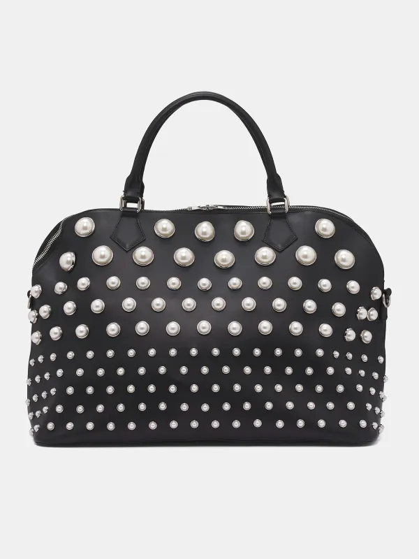 Black Leather Maxi Pearly Bag (MAXI-PEARLY-BAG-BLACK) sold by lorenzo