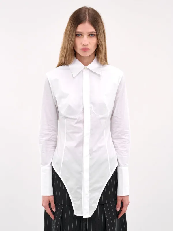 The White Cotton Bodysuit Shirt (25-34-F-CH097-C071-WHITE) sold by lorenzo