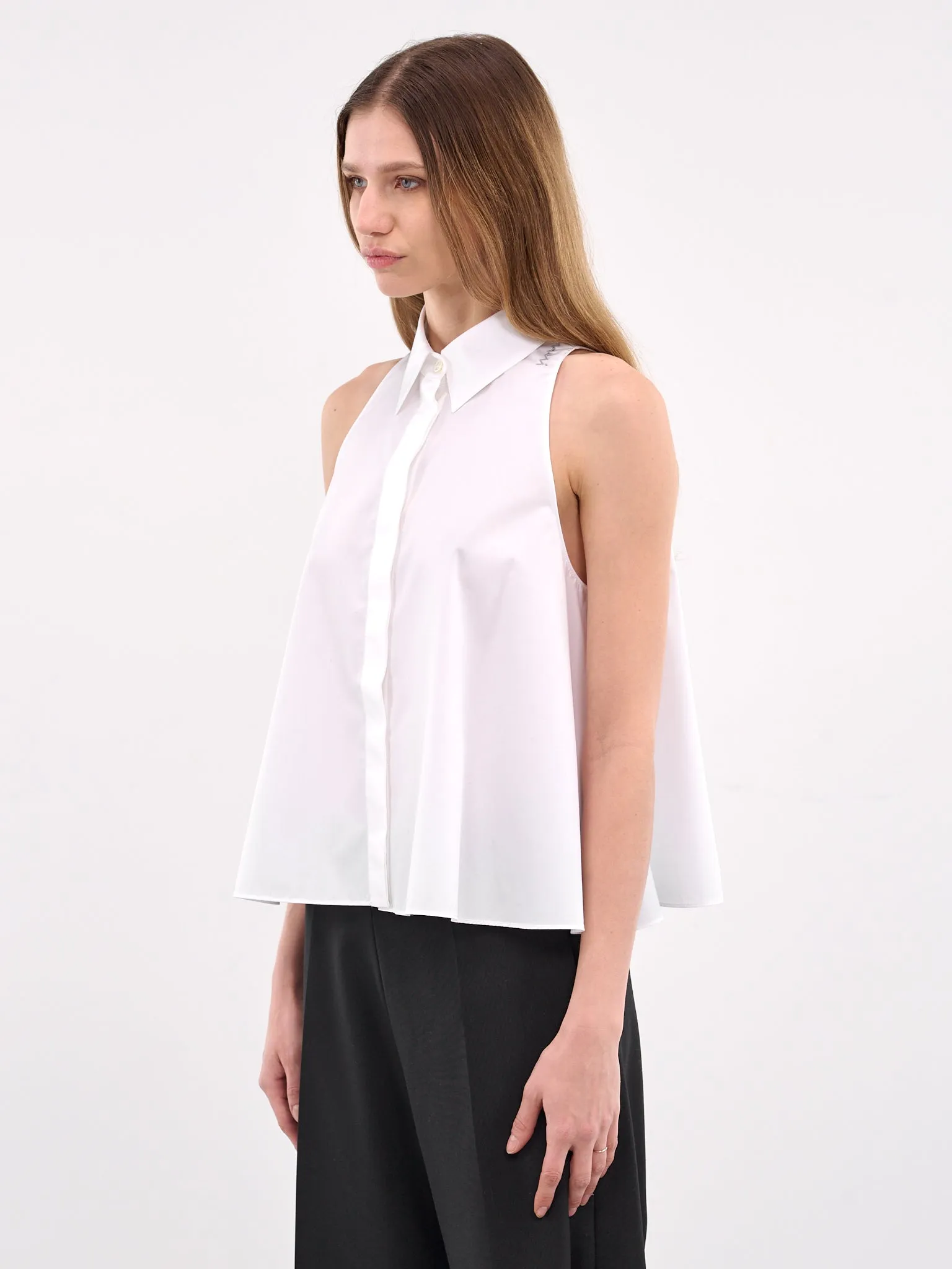 White Cotton Sleeveless Button-up Shirt (CAMA0612S0-UTC223-WHITE) sold by lorenzo product image thumbnail 2