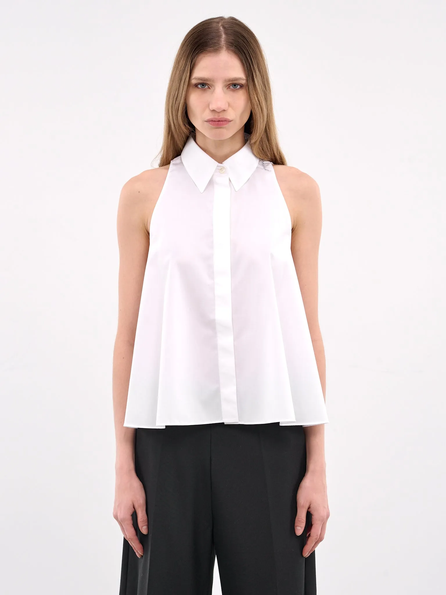 White Cotton Sleeveless Button-up Shirt (CAMA0612S0-UTC223-WHITE) sold by lorenzo
