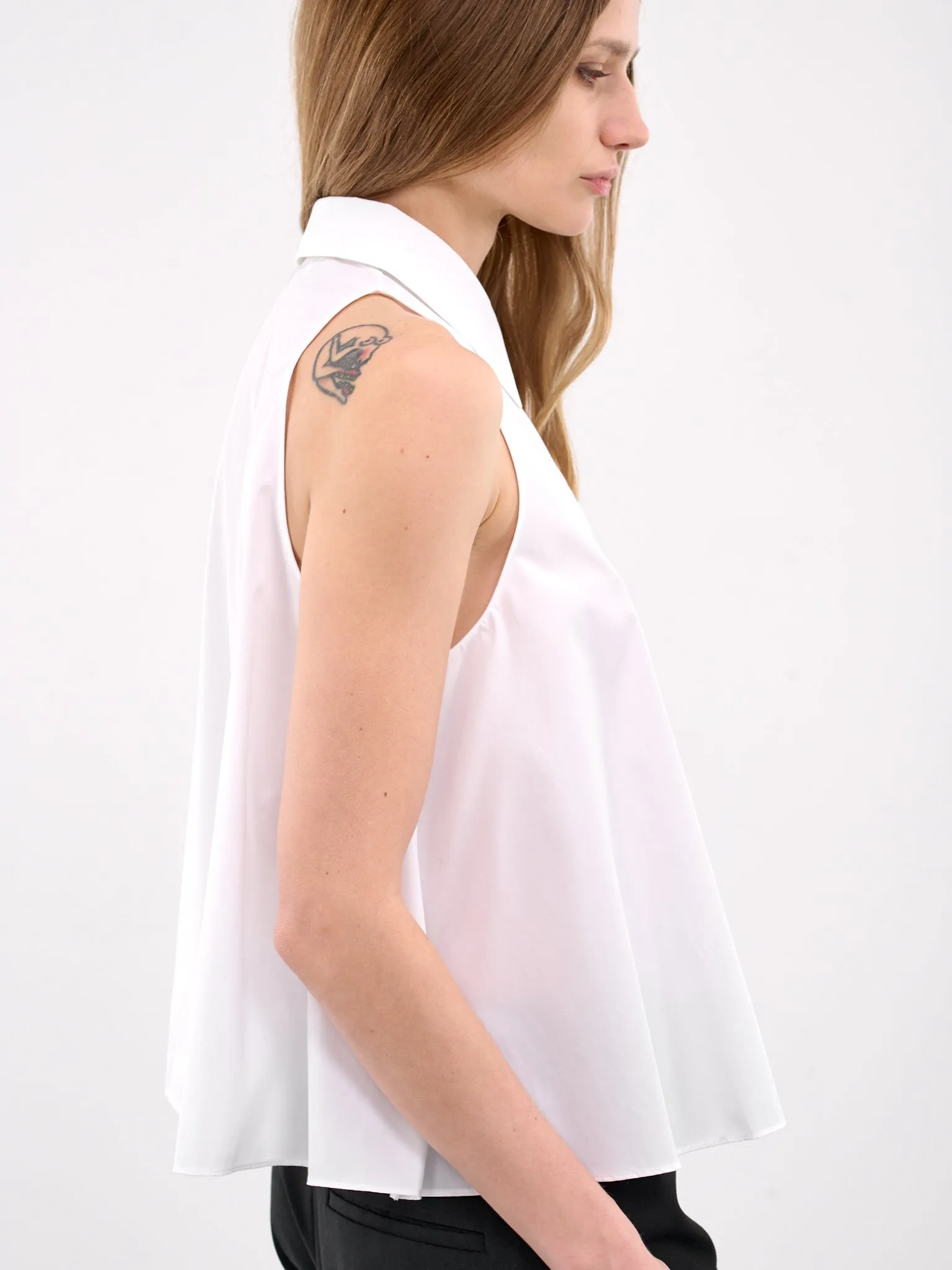 White Cotton Sleeveless Button-up Shirt (CAMA0612S0-UTC223-WHITE) sold by lorenzo product image thumbnail 5