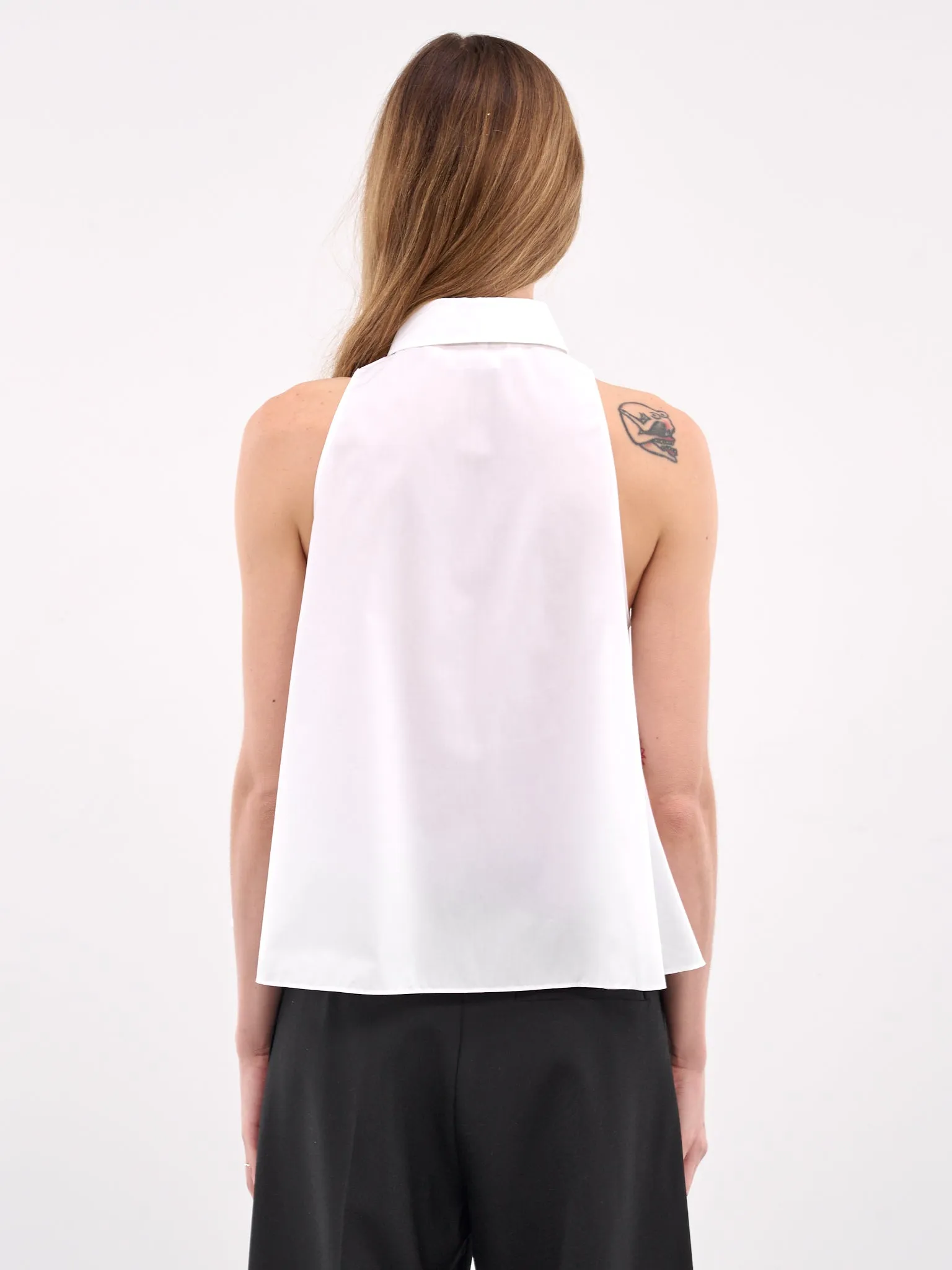 White Cotton Sleeveless Button-up Shirt (CAMA0612S0-UTC223-WHITE) sold by lorenzo product image thumbnail 3
