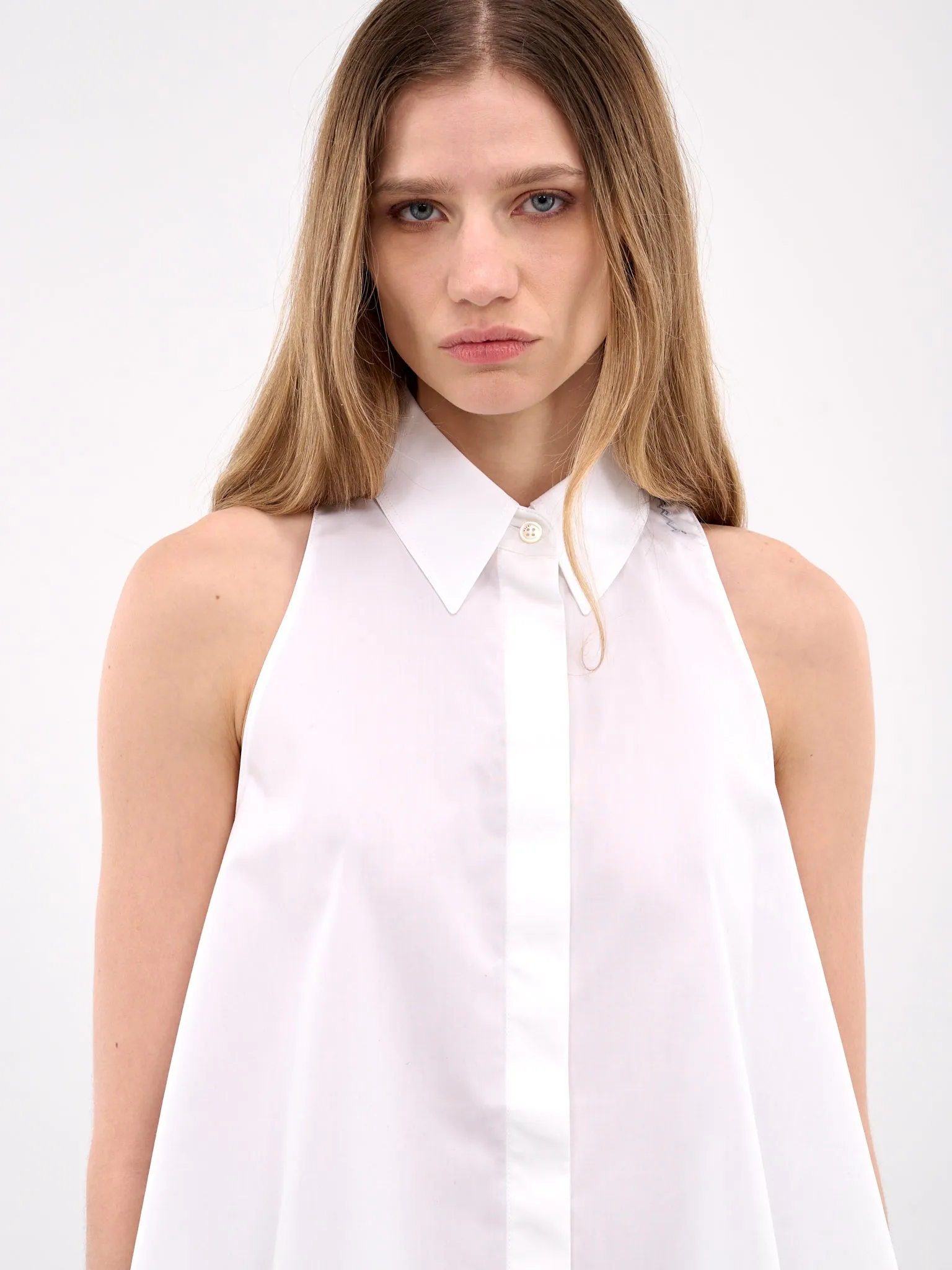 White Cotton Sleeveless Button-up Shirt (CAMA0612S0-UTC223-WHITE) sold by lorenzo product image thumbnail 4