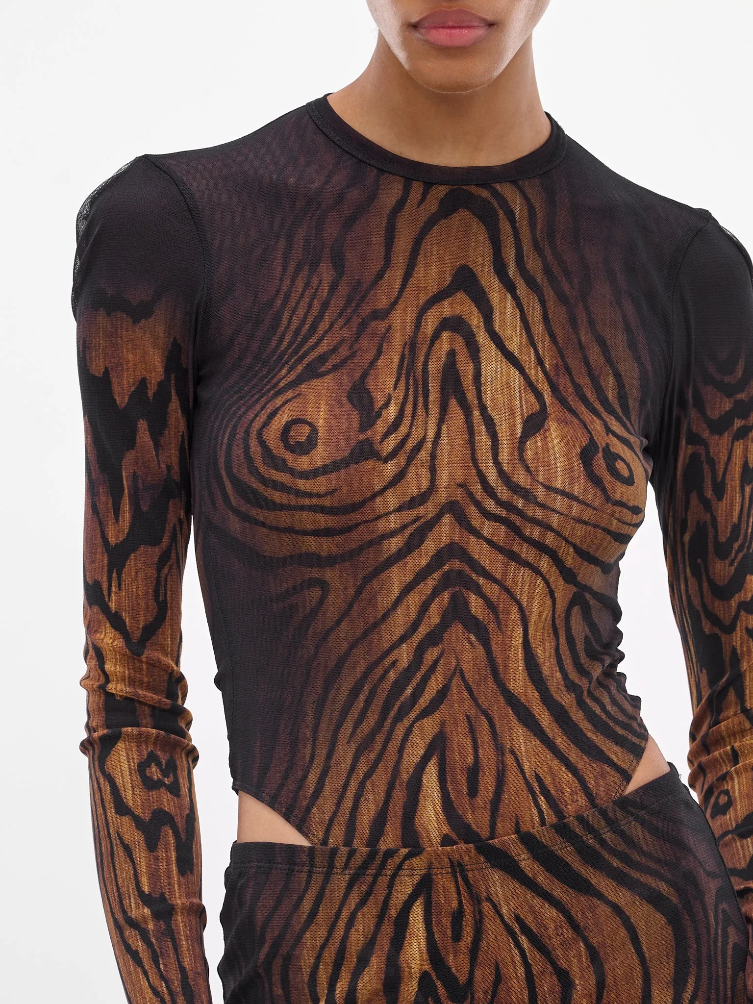 Black Printed Abstract Nylon Bodysuit (25-03-W-TO314-M002P-BLACK-BROW) sold by lorenzo product image thumbnail 5