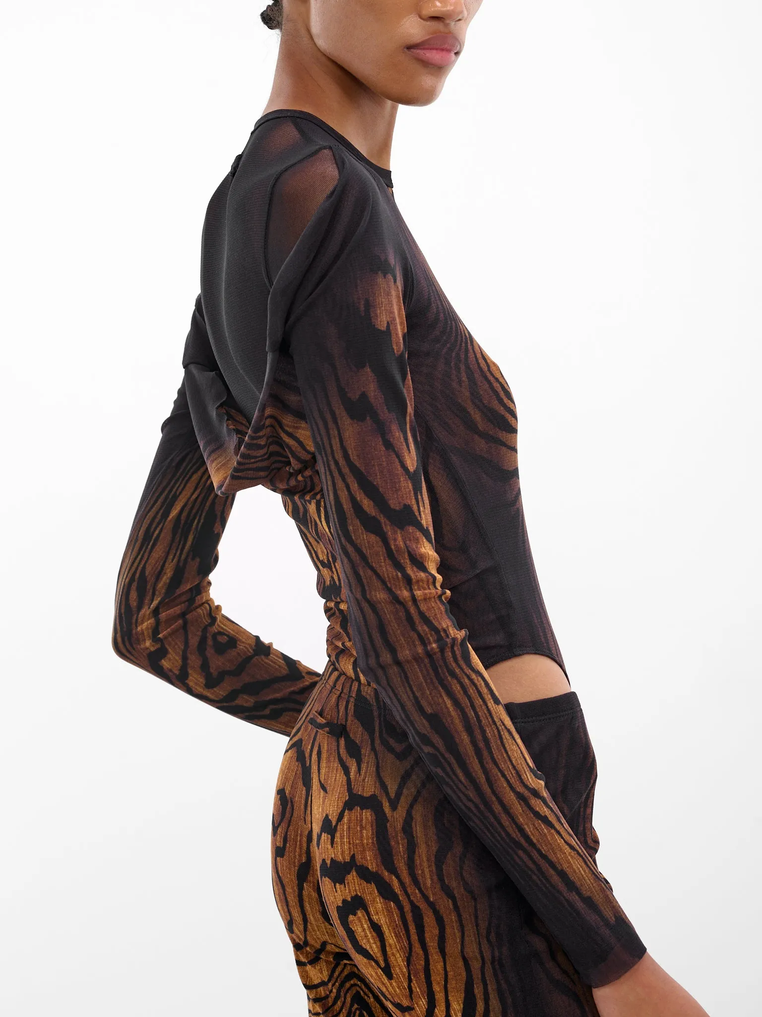 Black Printed Abstract Nylon Bodysuit (25-03-W-TO314-M002P-BLACK-BROW) sold by lorenzo product image thumbnail 4