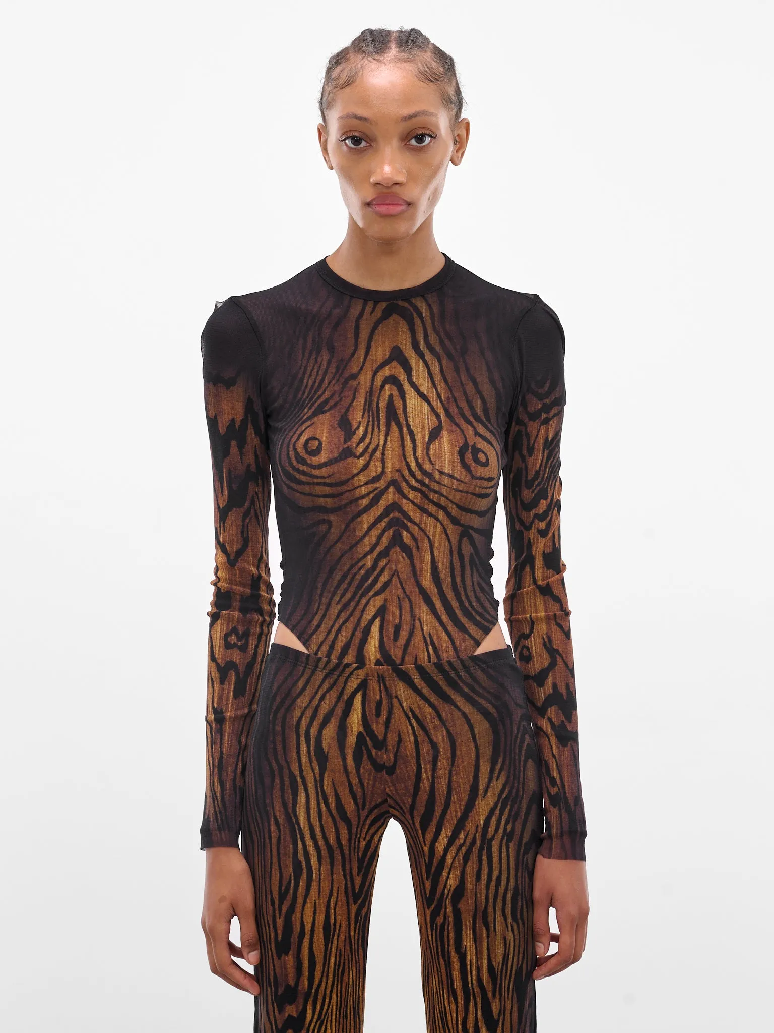 Black Printed Abstract Nylon Bodysuit (25-03-W-TO314-M002P-BLACK-BROW) sold by lorenzo