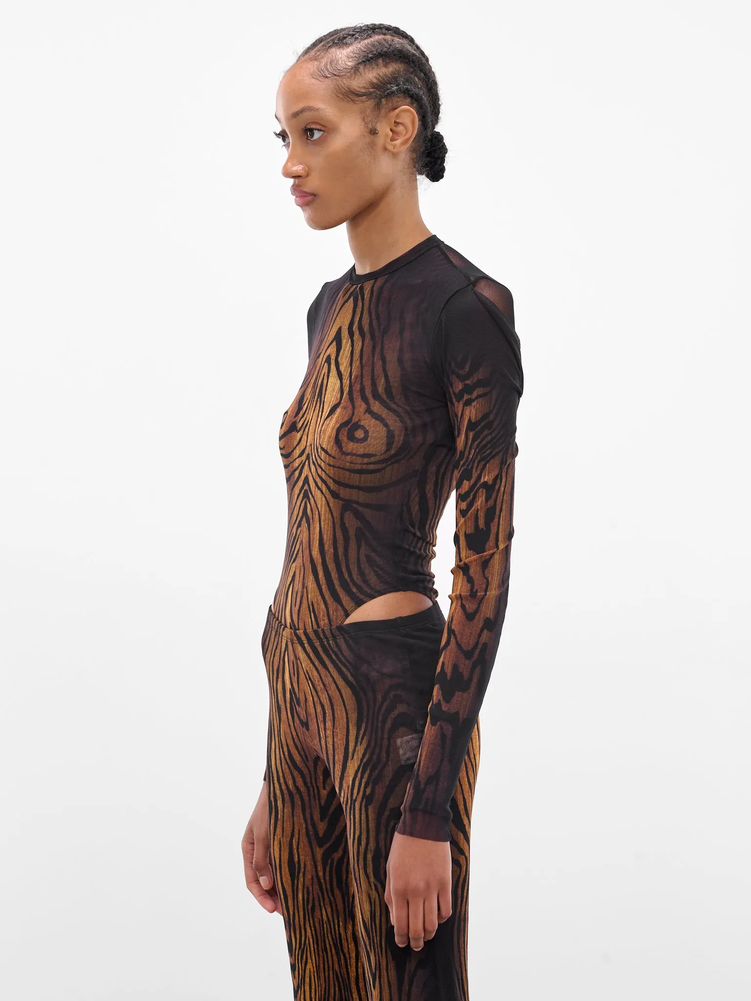 Black Printed Abstract Nylon Bodysuit (25-03-W-TO314-M002P-BLACK-BROW) sold by lorenzo product image thumbnail 2