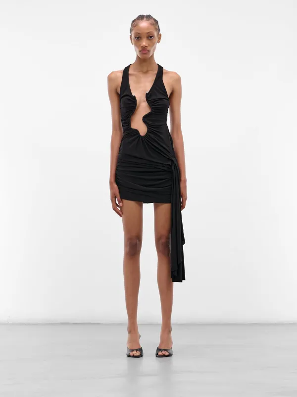 Black Salacia Ruched Mini Dress (25023308-BLACK) made by lorenzo