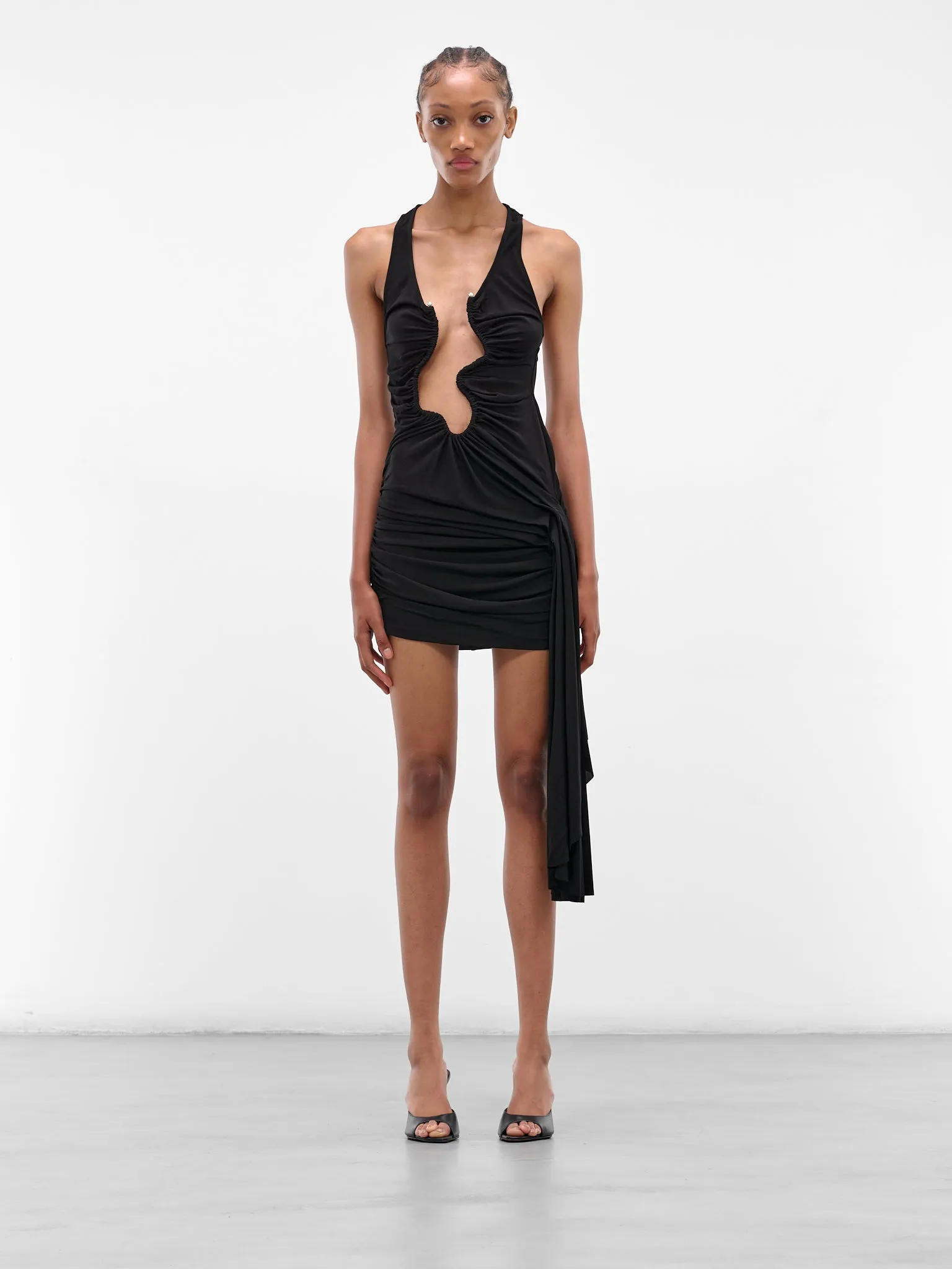 Black Salacia Ruched Mini Dress (25023308-BLACK) sold by lorenzo
