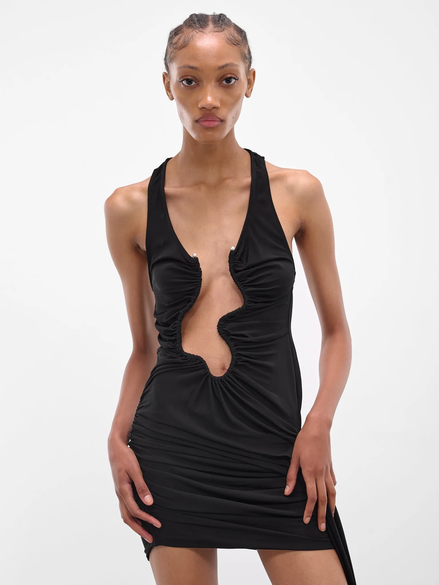 Black Salacia Ruched Mini Dress (25023308-BLACK) sold by lorenzo product image thumbnail 5