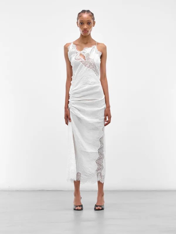 White Crimped Lace Cami Dress (25023286-WHITE) sold by lorenzo