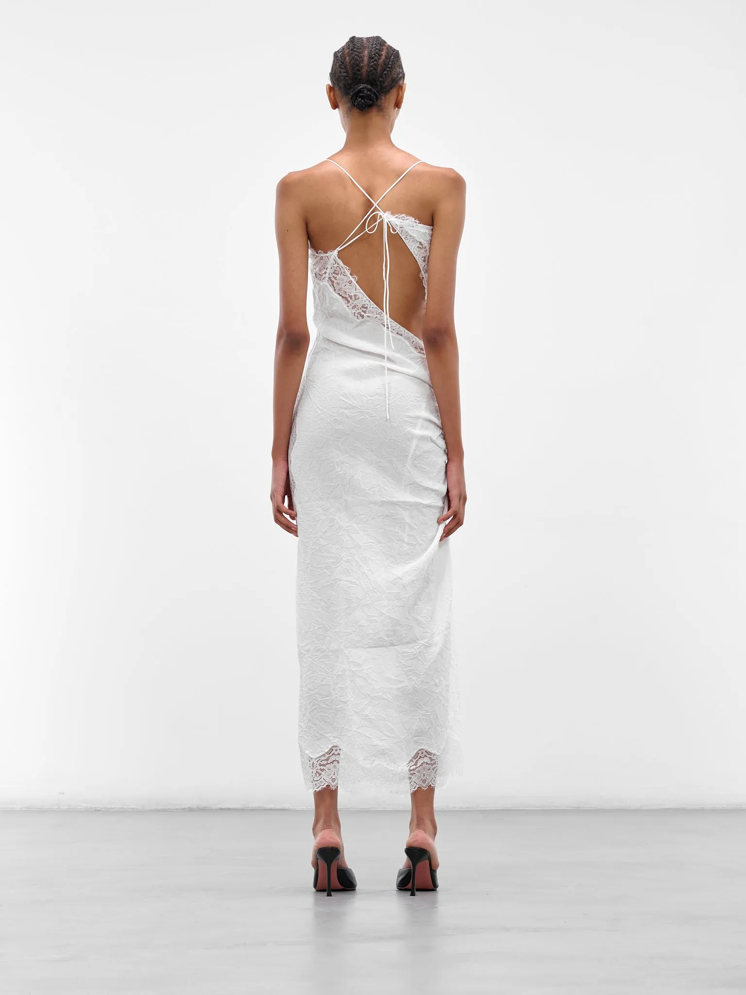 White Crimped Lace Cami Dress (25023286-WHITE) sold by lorenzo product image thumbnail 3