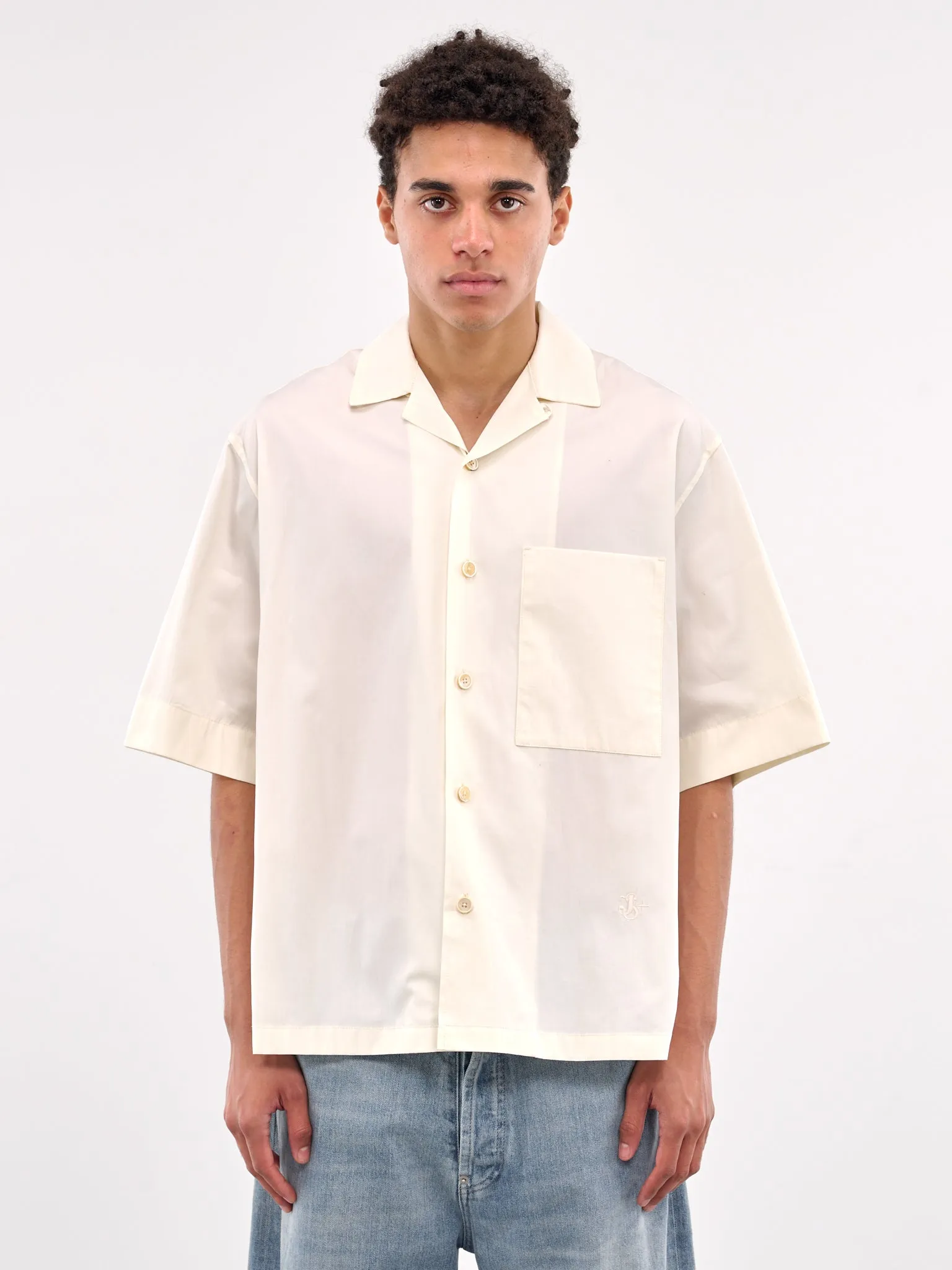 White Poplin Short Sleeve Shirt (J47DL0166-J45292-OFF-WHITE) sold by lorenzo