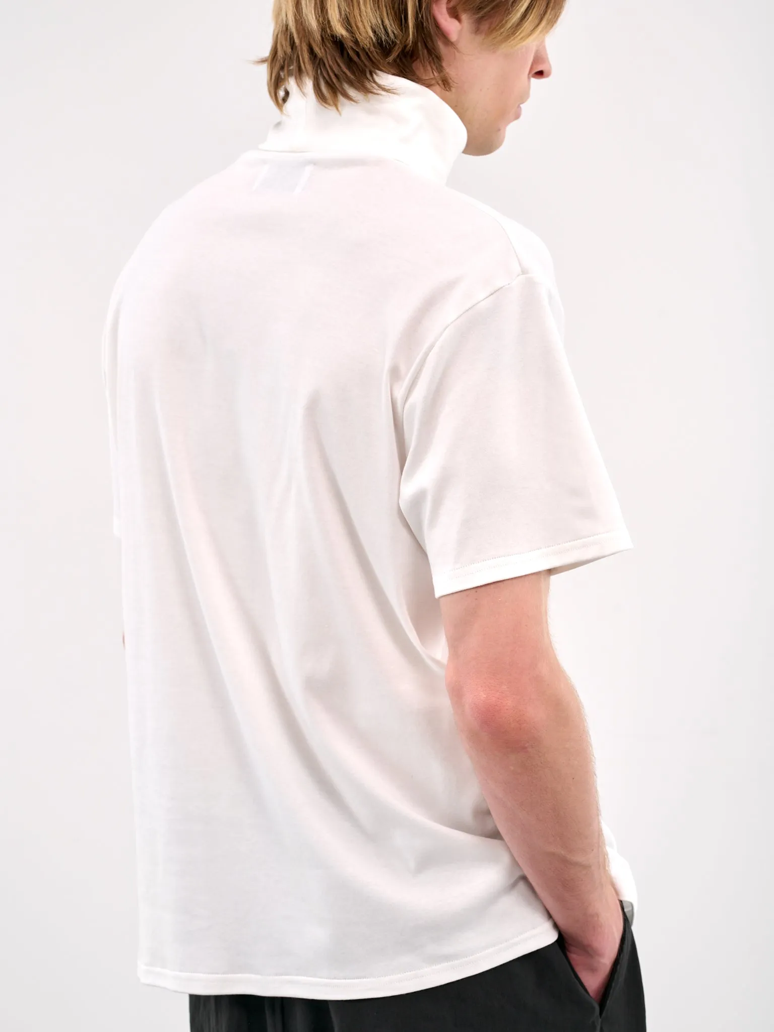 White Turtleneck Short Sleeve Tee (RM251-033-WHITE)) sold by lorenzo product image thumbnail 4
