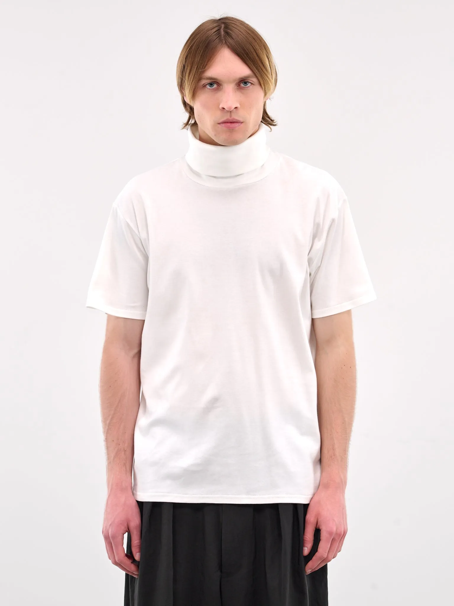 White Turtleneck Short Sleeve Tee (RM251-033-WHITE)) sold by lorenzo