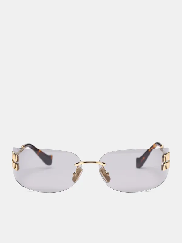 MU A51S Rimless Shield Sunglasses (0MU-A51S-GOLD-W-LIGHT-GREY) sold by lorenzo