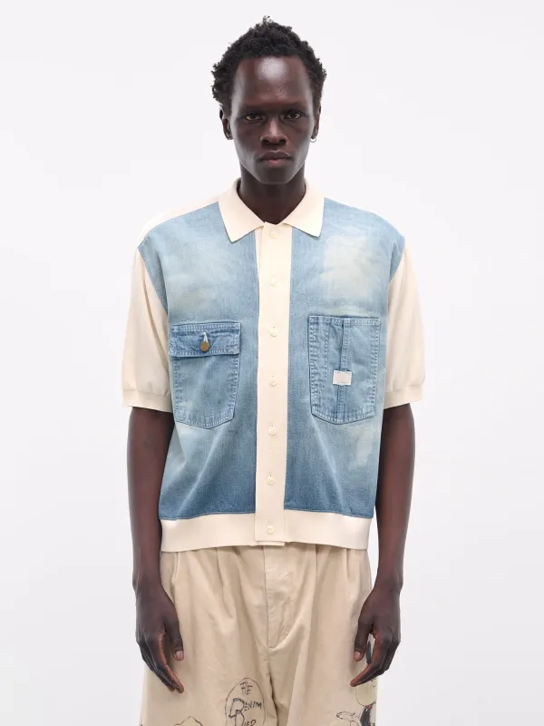 Knit & Denim Short Sleeve Cardigan (K2504KN174-NAT-NATURAL) sold by lorenzo