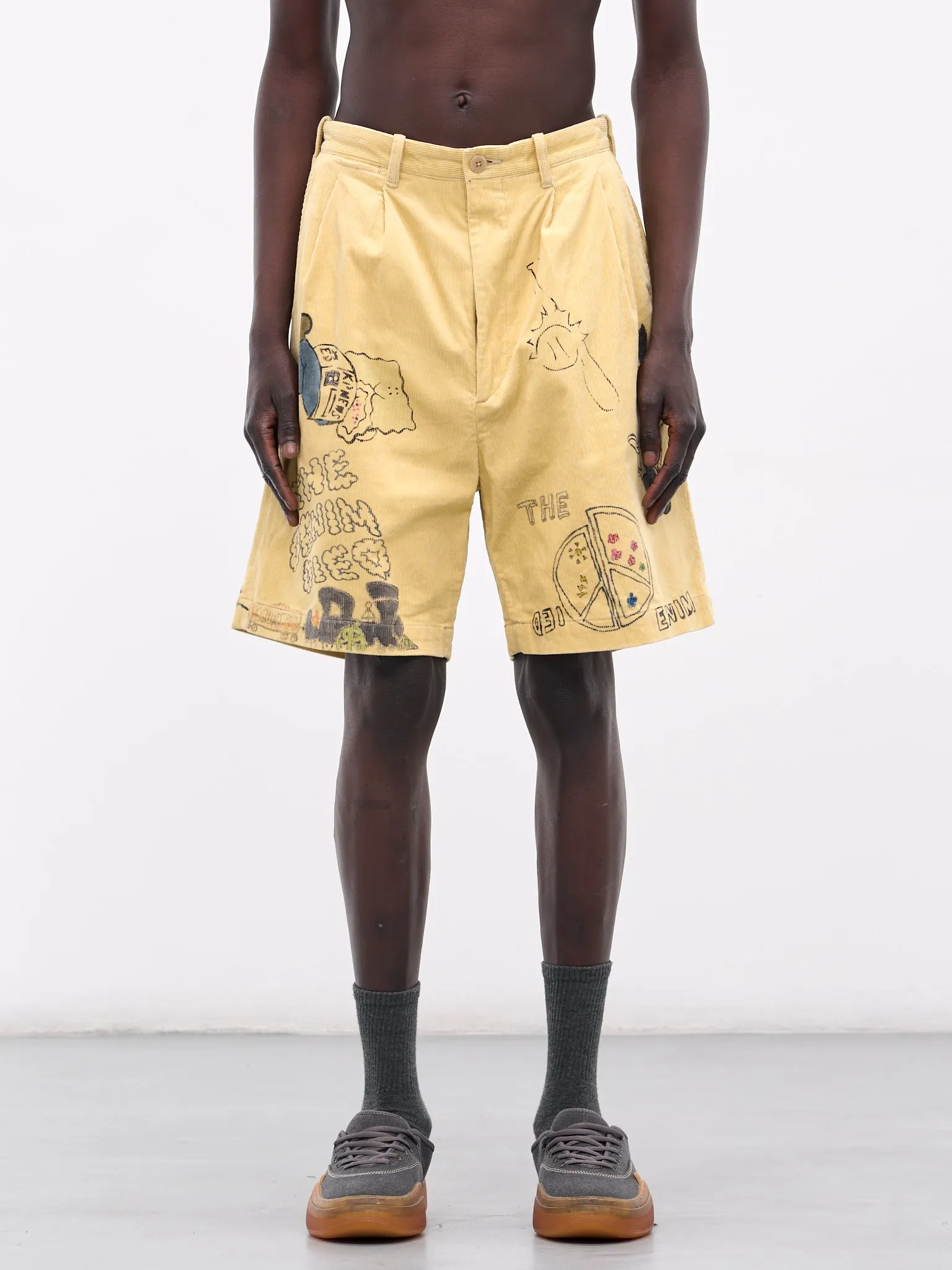 'Memorial Paint' Baggy Corduroy Shorts (K2502SP003-LYL-LIGHT-YELLOW) sold by lorenzo