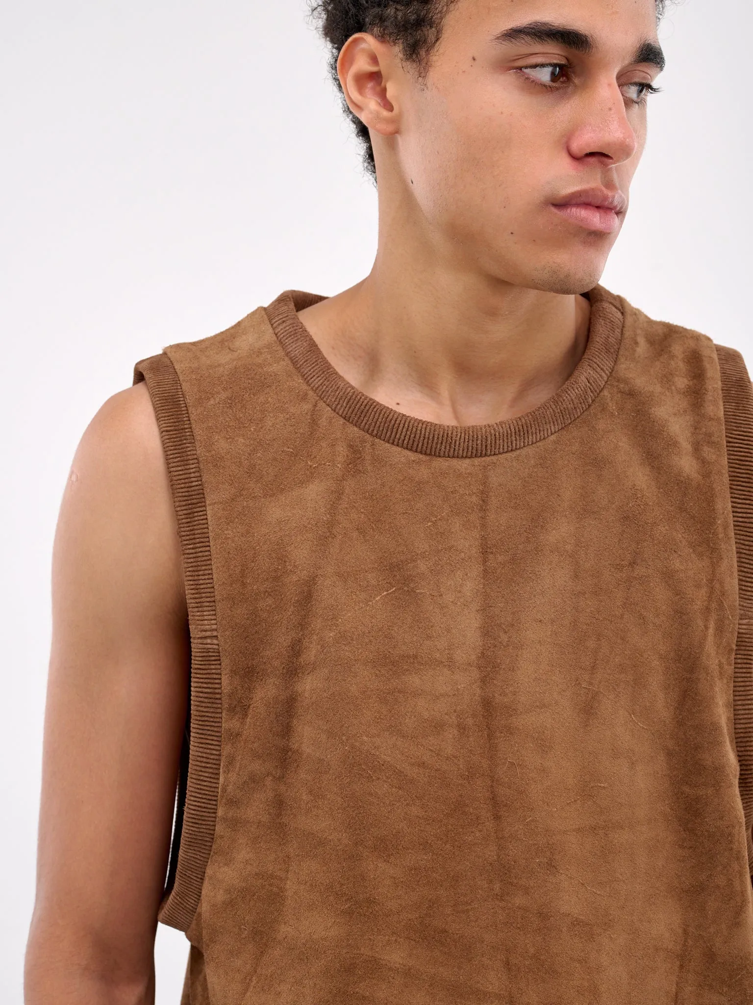 Brown Suede Tank Top (ART2513-CAMEL-SUEDE) sold by lorenzo product image thumbnail 5