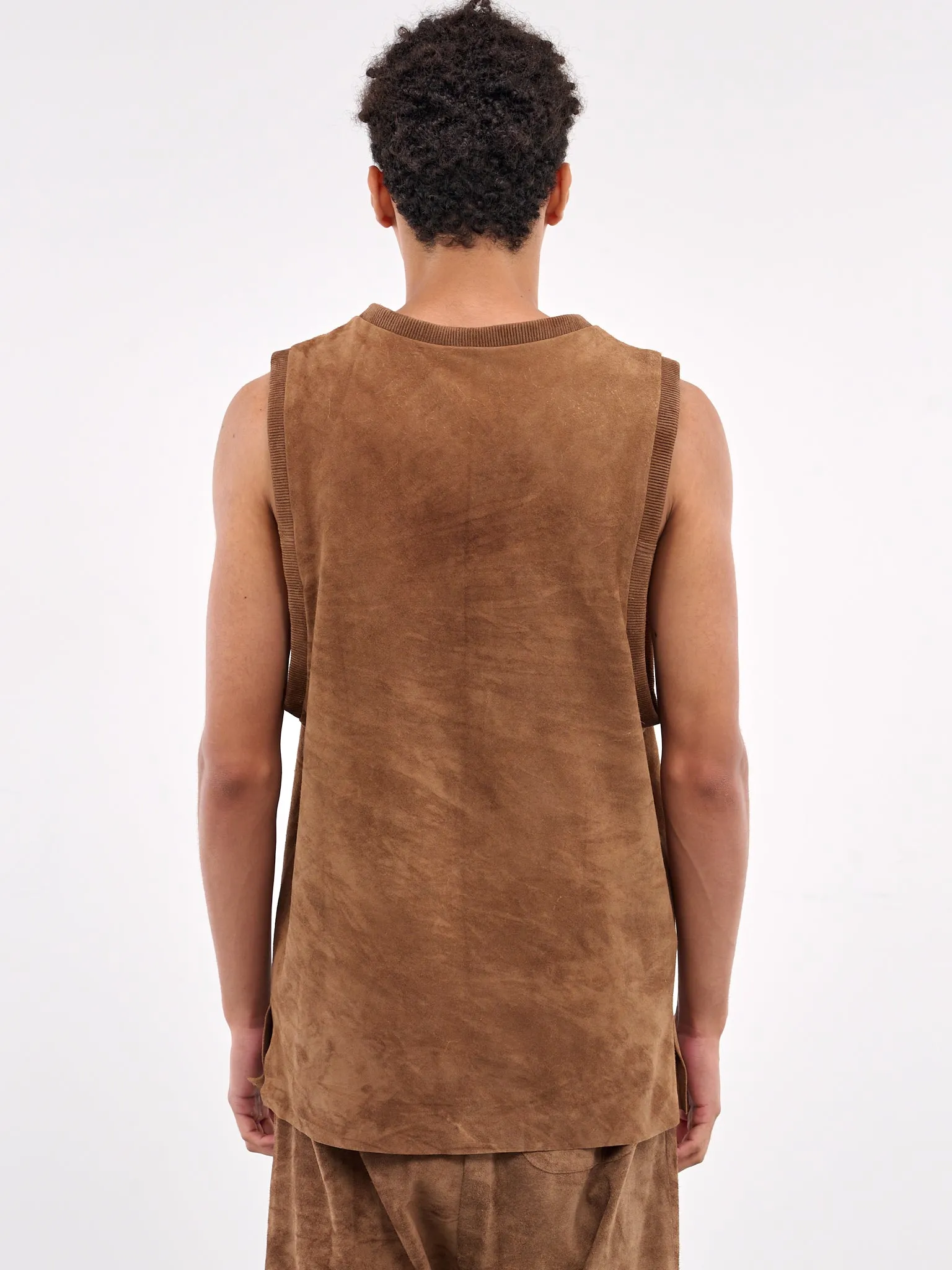 Brown Suede Tank Top (ART2513-CAMEL-SUEDE) sold by lorenzo product image thumbnail 3