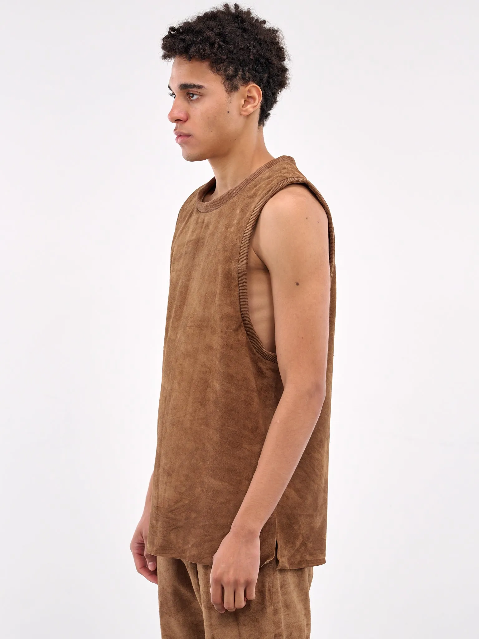 Brown Suede Tank Top (ART2513-CAMEL-SUEDE) sold by lorenzo product image thumbnail 2