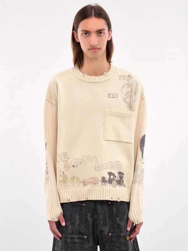 Memorial Paint 5G Knit Sweater (K205KN085-NATURAL) made by Kapital